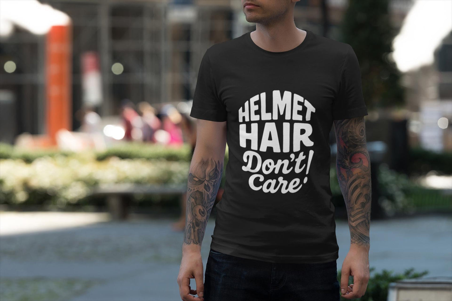 Helmet Hair Don't Care T-shirt, this motorcycle tee captures the carefree spirit of true bike lovers.