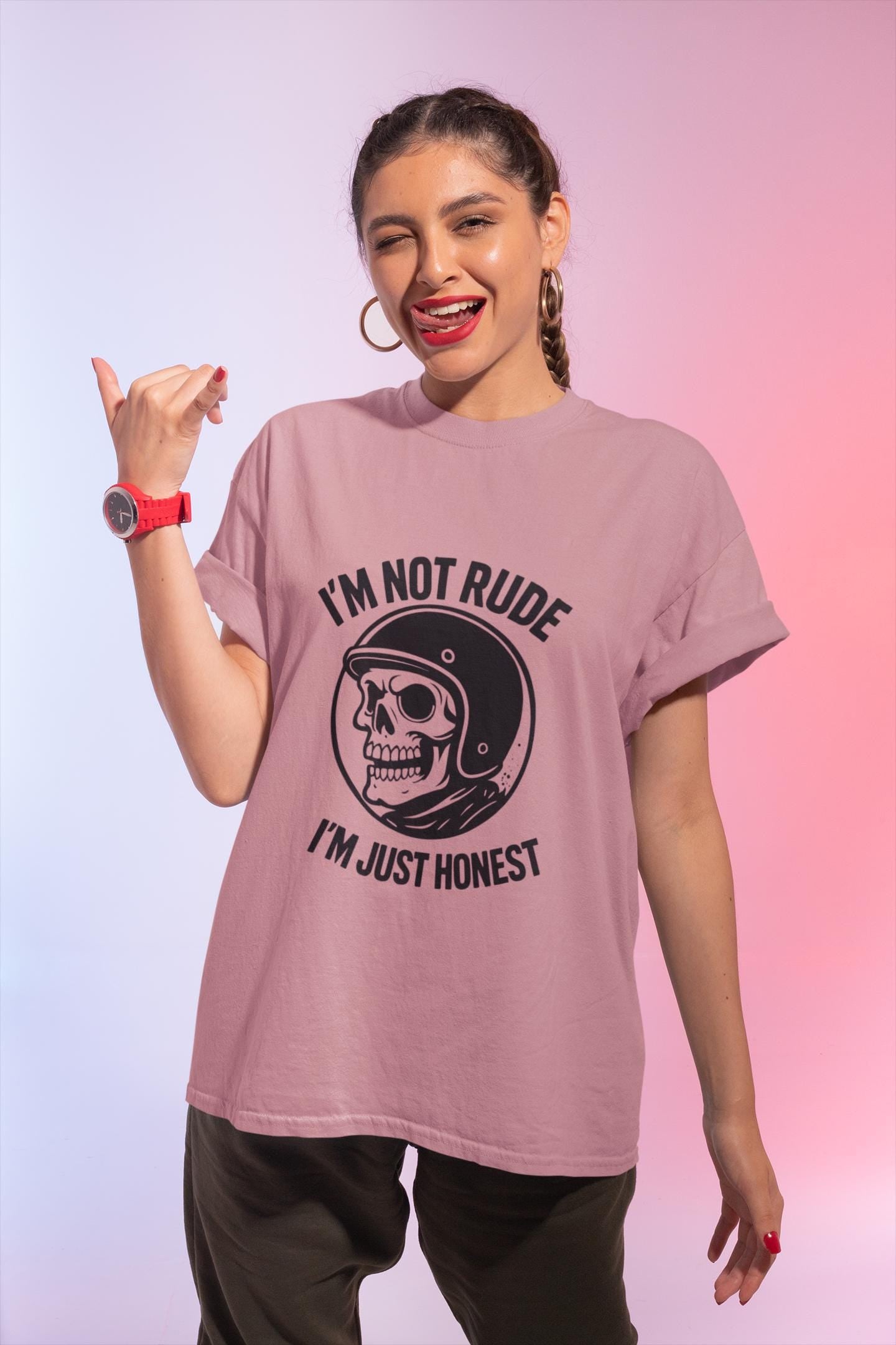 I'm Not Rude I'm Just Honest Skull Biker T-Shirt, This sarcasm tee is your ultimate motorcycle apparel, featuring a bold skull graphic tee alongside the fierce message that speaks to your unapologetic nature.Motorcycle Apparel