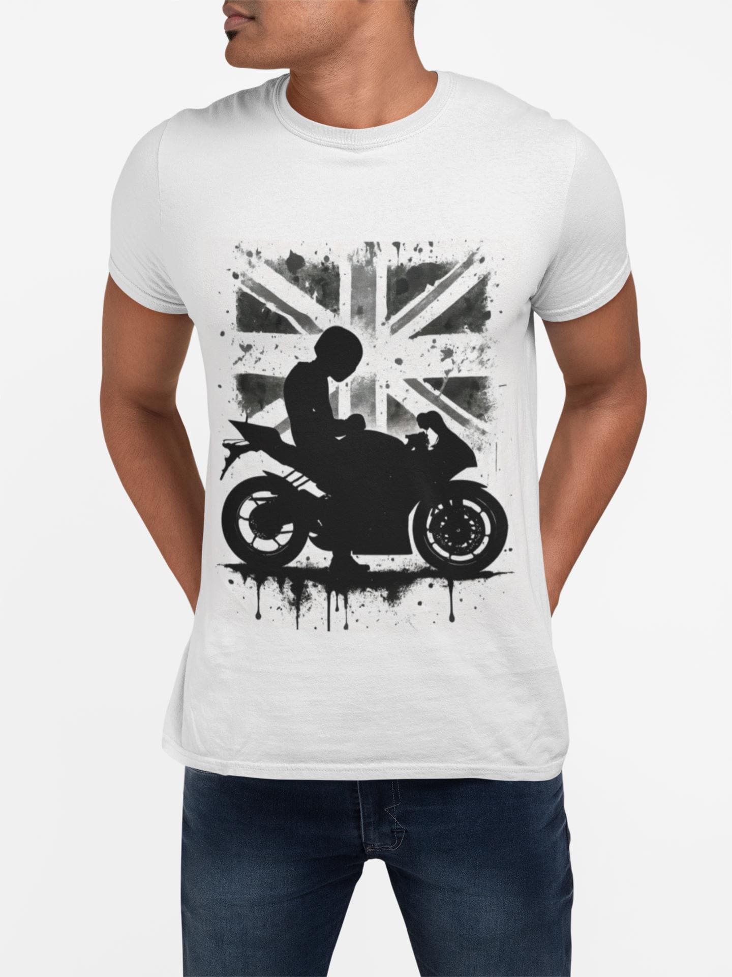 Union Jack Biker T-Shirt, This union jack shirt fuses passion for the open road with a touch of British flair, making it the perfect england shirt for any motorcycle rider.