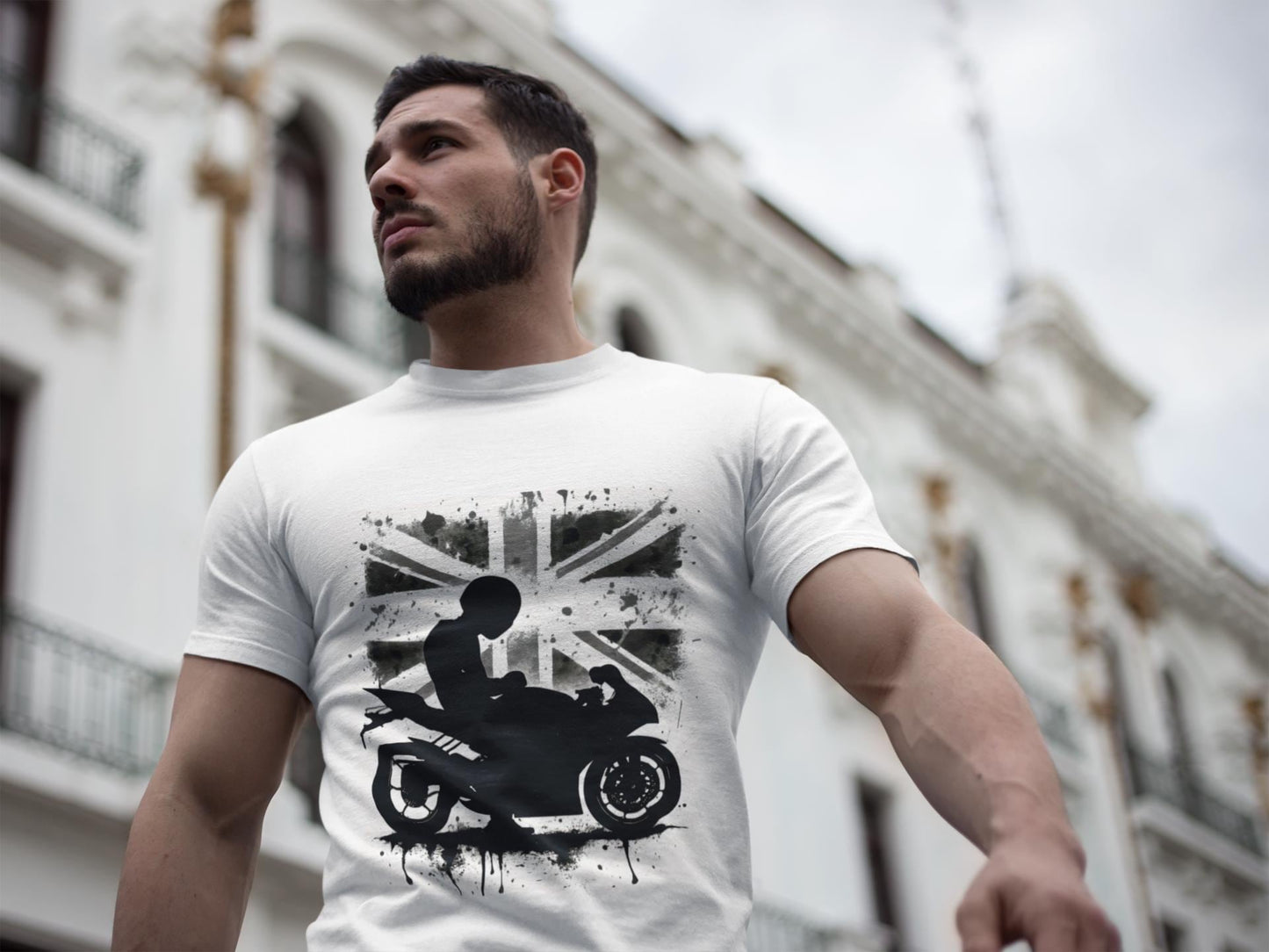 Union Jack Biker T-Shirt, This union jack shirt fuses passion for the open road with a touch of British flair, making it the perfect england shirt for any motorcycle rider.