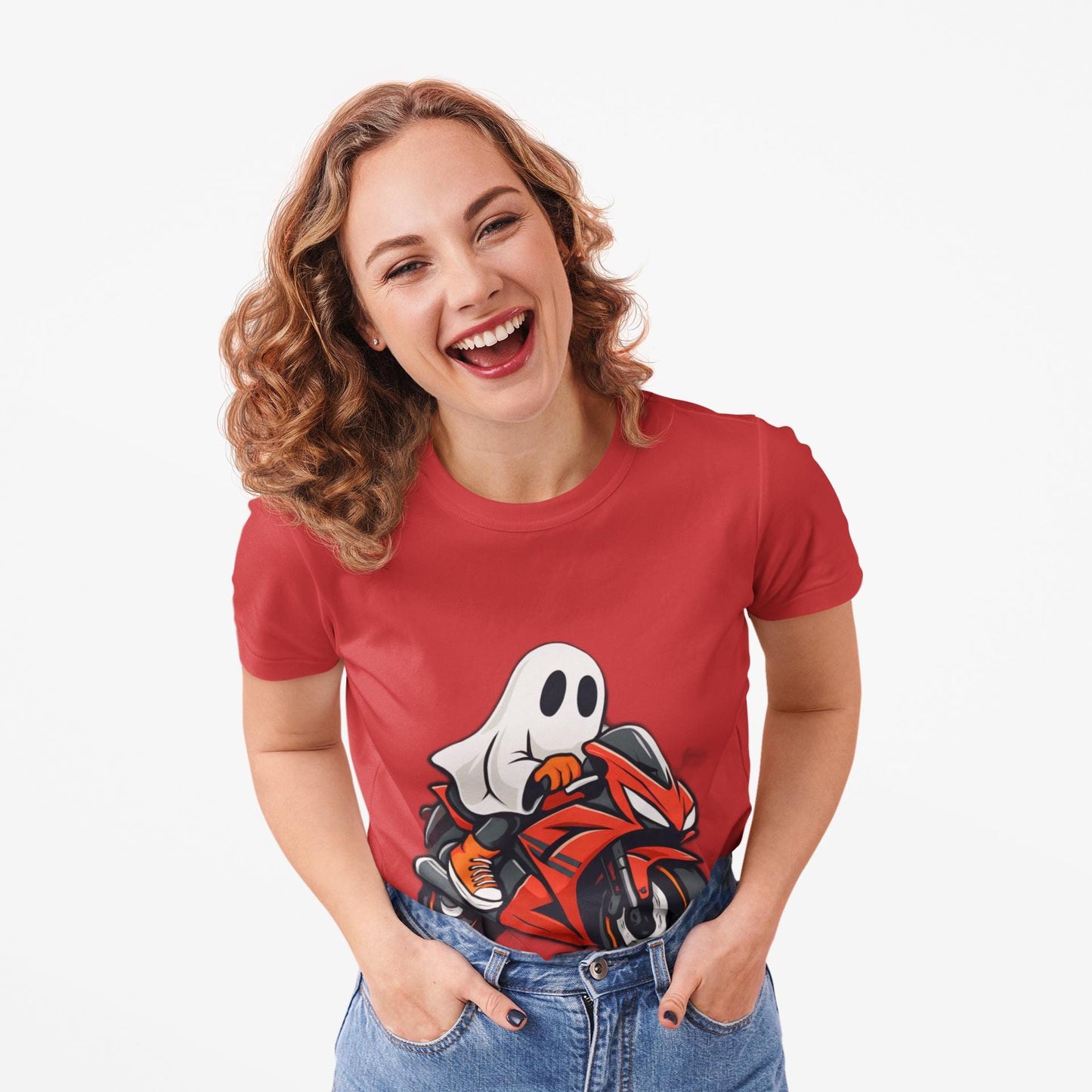 Ghosty Biker T-shirt, This ghost rider shirt captures the essence of Halloween with its hauntingly cool design, making it an essential piece for motorcycle enthusiasts who crave a dose of the supernatural.