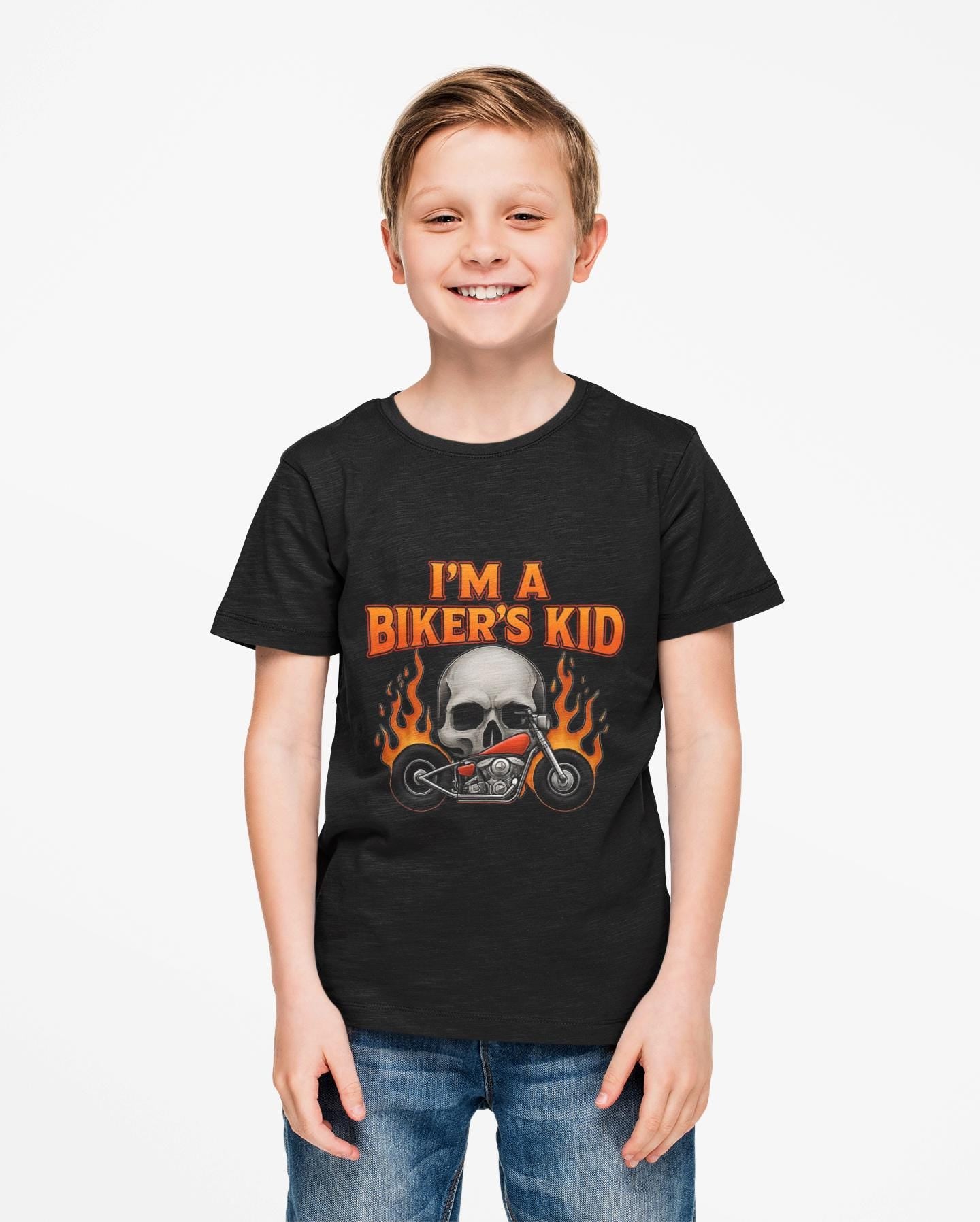 I'm A Biker Kid T-Shirt, this kids motorbike tee is a must-have for your mini roadster. Bring a touch of the wild to your child's wardrobe and let your biker girl or adventurous boy rev up the fun!