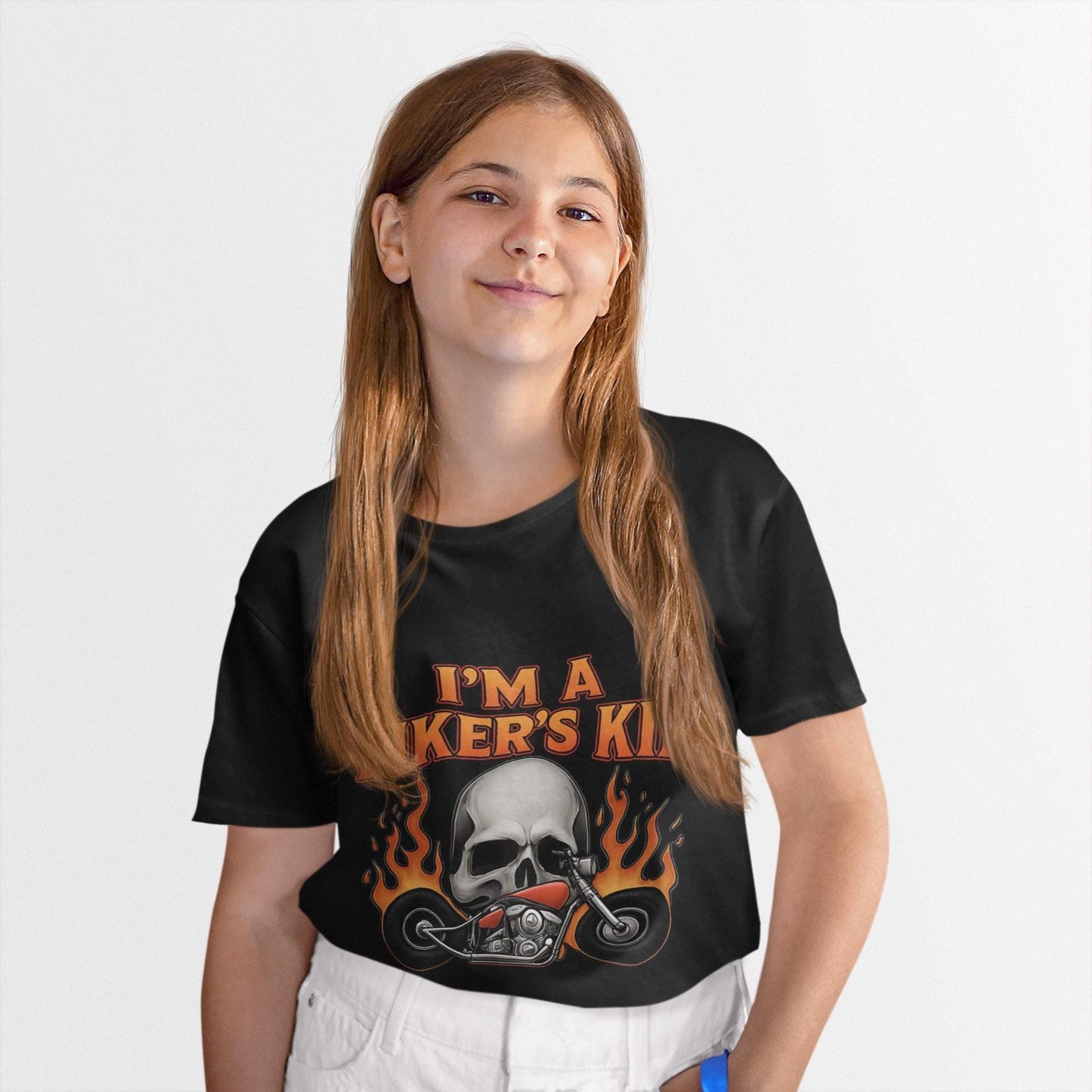 I'm A Biker Kid T-Shirt, this kids motorbike tee is a must-have for your mini roadster. Bring a touch of the wild to your child's wardrobe and let your biker girl or adventurous boy rev up the fun!