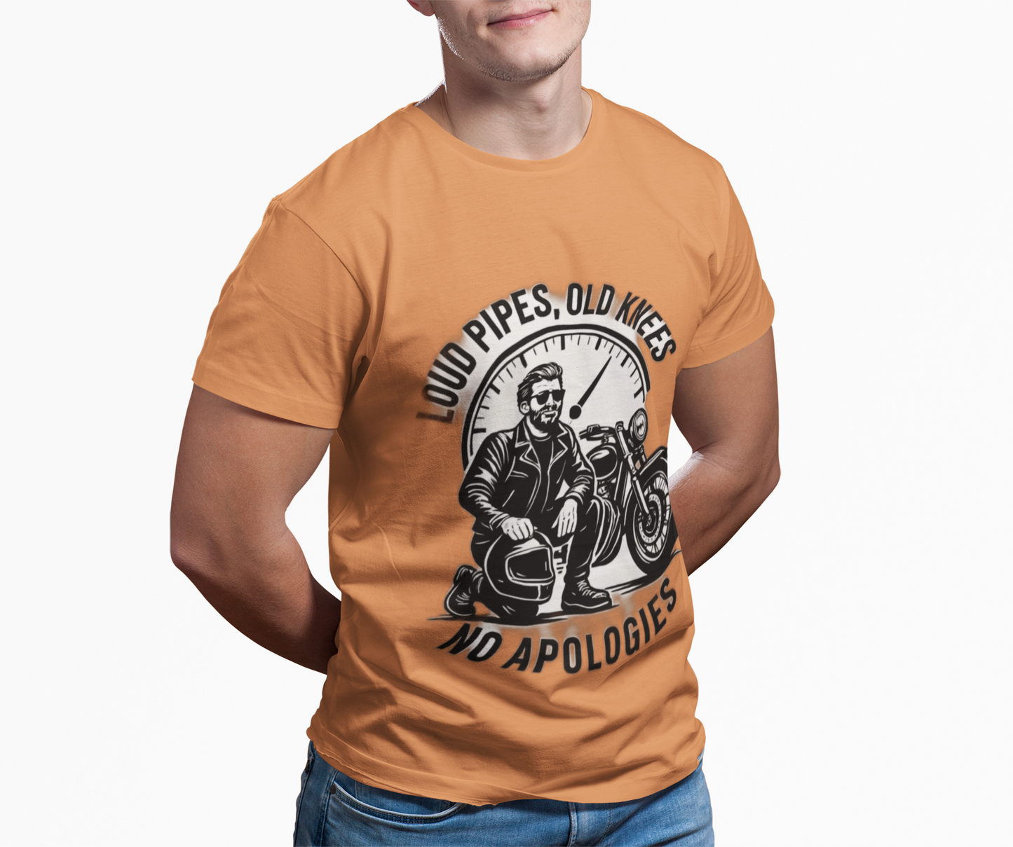 Loud Pipes No Apologies Biker Tee, This funny biker shirt encapsulates the essence of true biker fashion with its bold design and vintage motorbike vibe.