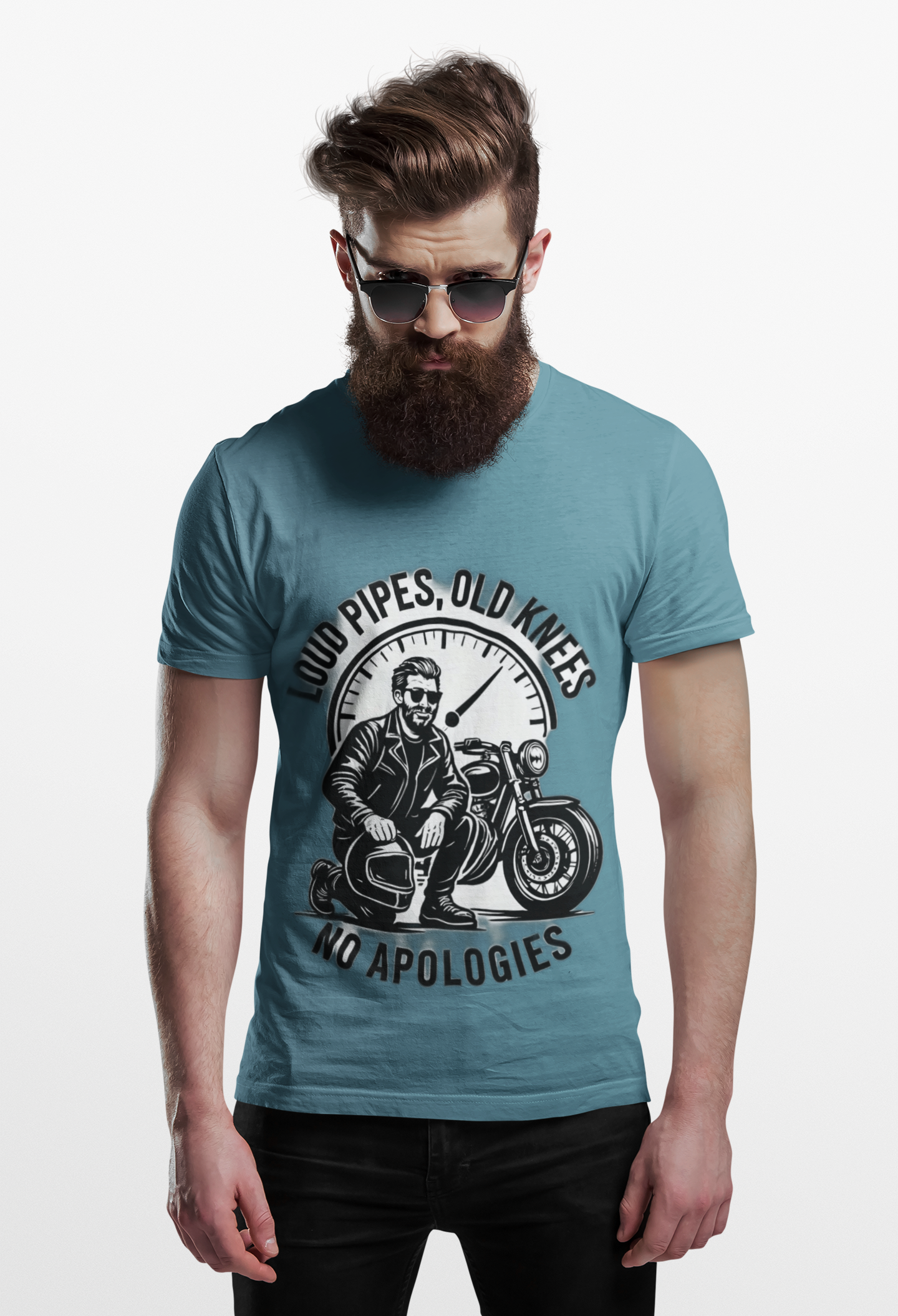 Loud Pipes No Apologies Biker Tee, This funny biker shirt encapsulates the essence of true biker fashion with its bold design and vintage motorbike vibe.