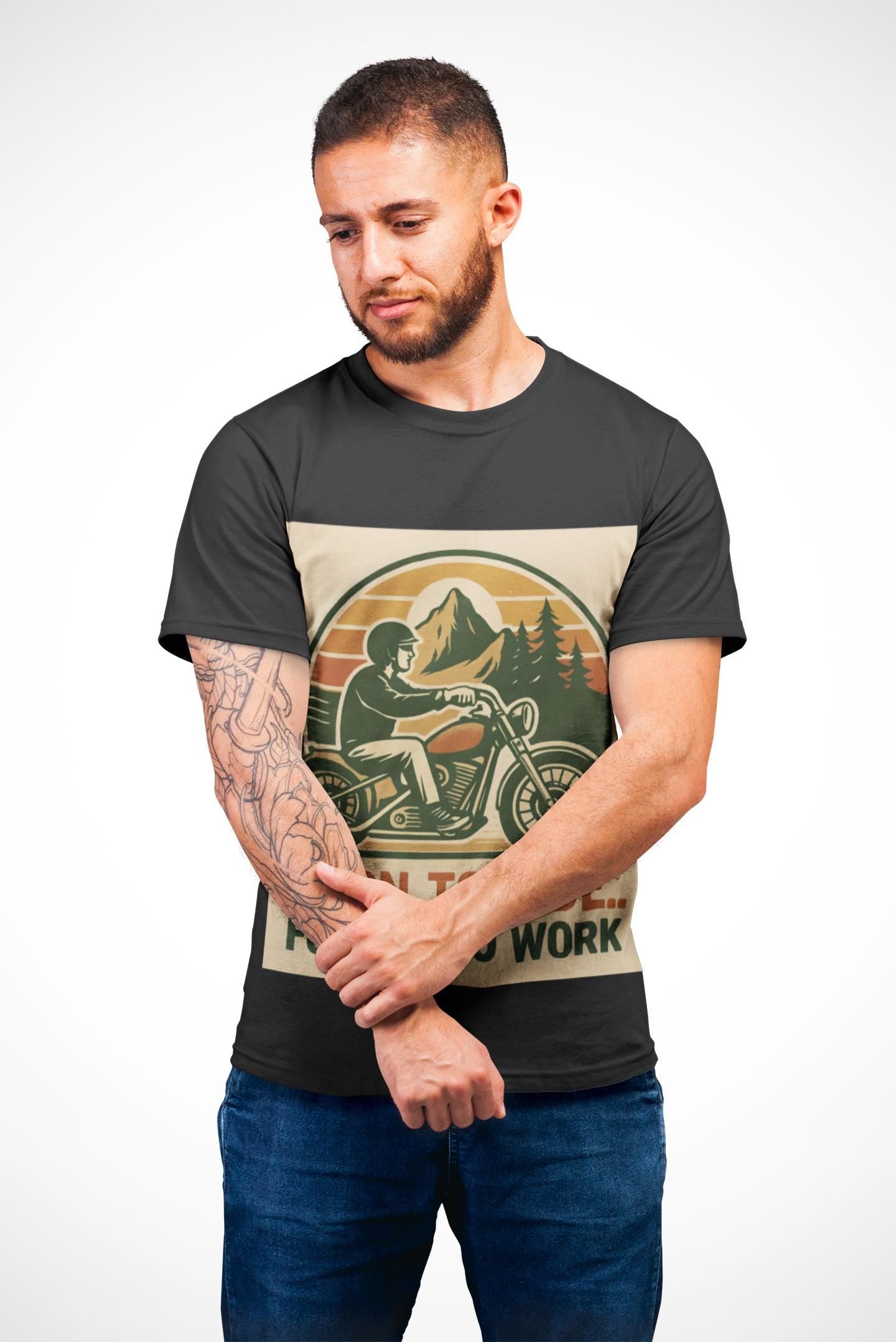 Born to Ride Forced to Work Motorcycle Shirt, This motorbike t shirt, a blend of style and comfort, is perfect for those who live and breathe the biker lifestyle.cycle apparel.