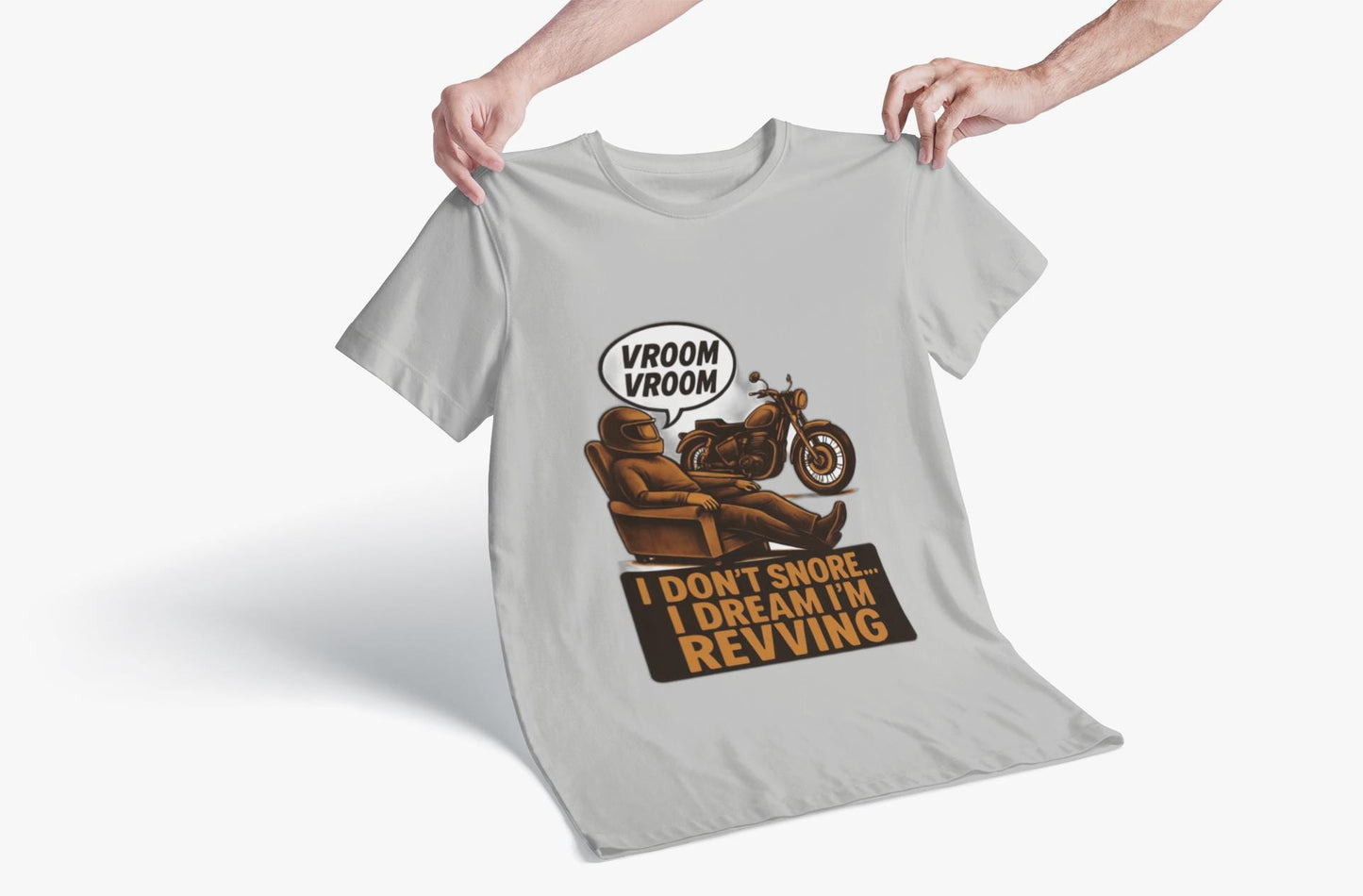 I Don't Snore I Dream I'm Revving T-Shirt, This piece of motorcycle apparel combines humor with style, making it an ideal biker gift that speaks volumes.