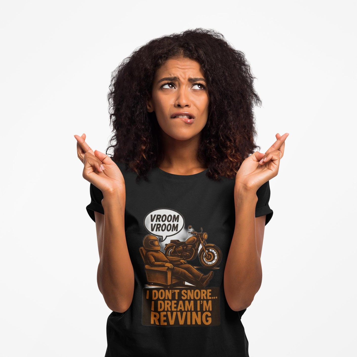 I Don't Snore I Dream I'm Revving T-Shirt, This piece of motorcycle apparel combines humor with style, making it an ideal biker gift that speaks volumes.