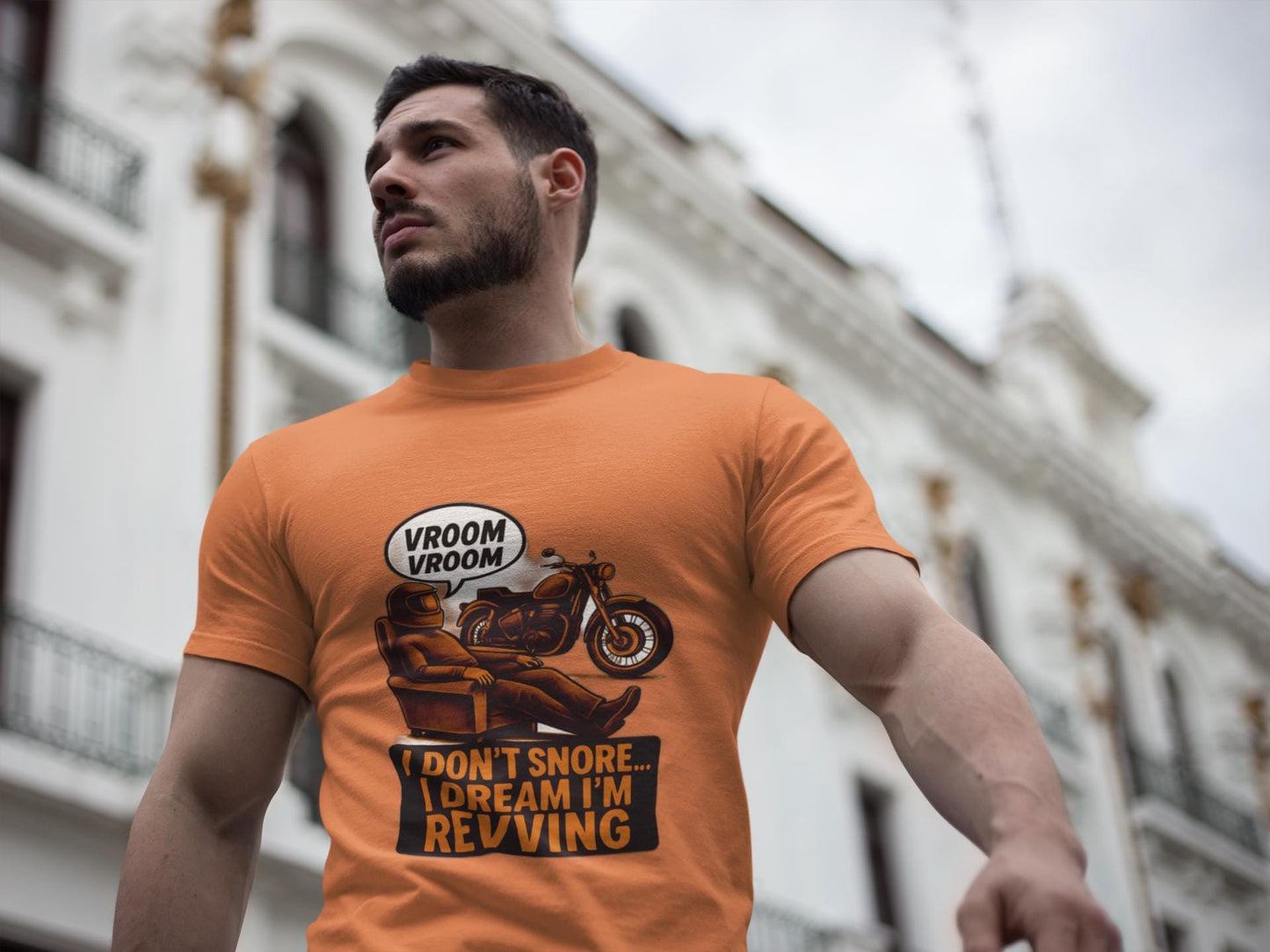 I Don't Snore I Dream I'm Revving T-Shirt, This piece of motorcycle apparel combines humor with style, making it an ideal biker gift that speaks volumes.