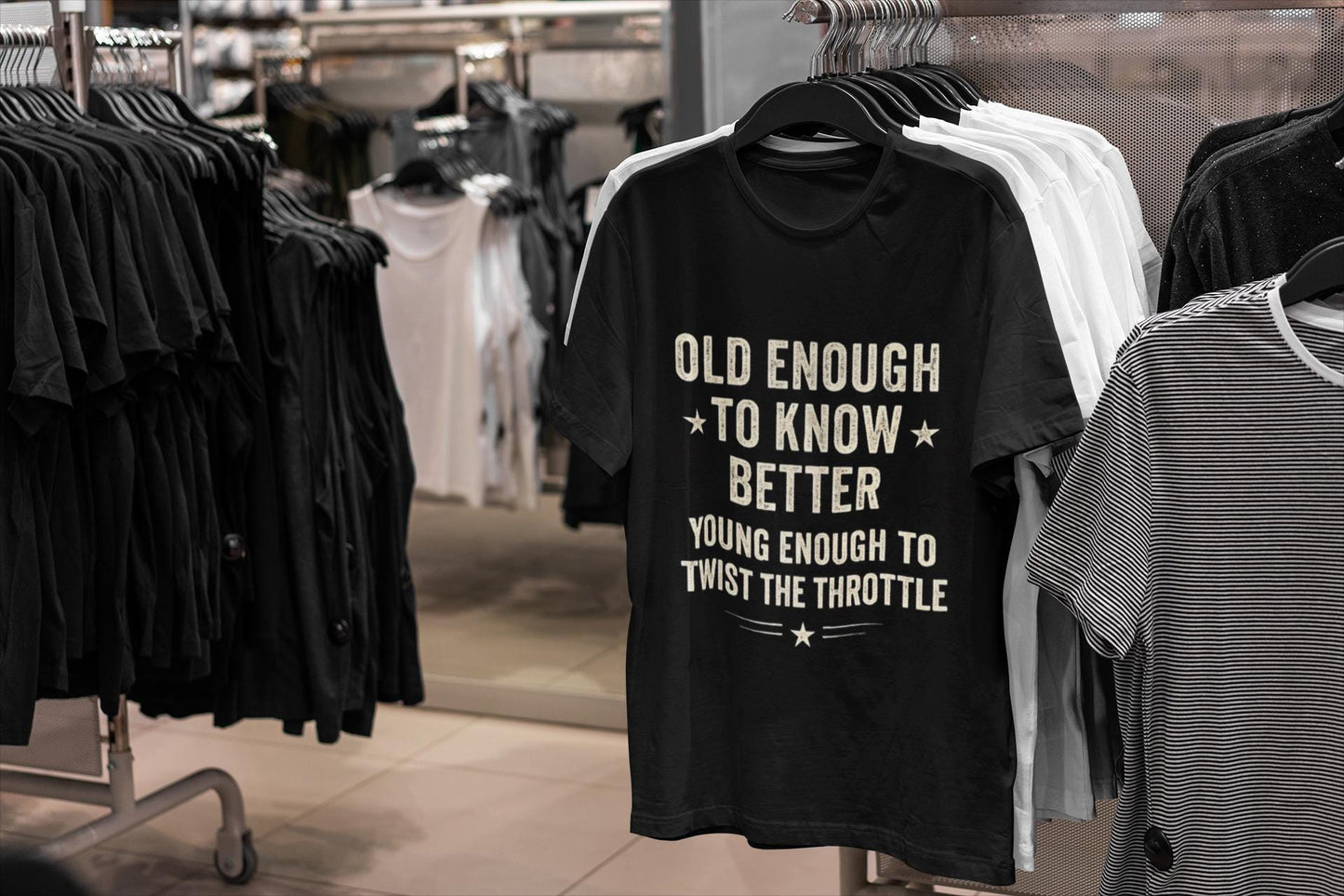 Old Enough to Know Better T-Shirt, This motorcycle tee captures the essence of the rebellious spirit with a nod to vintage motorbike culture.
