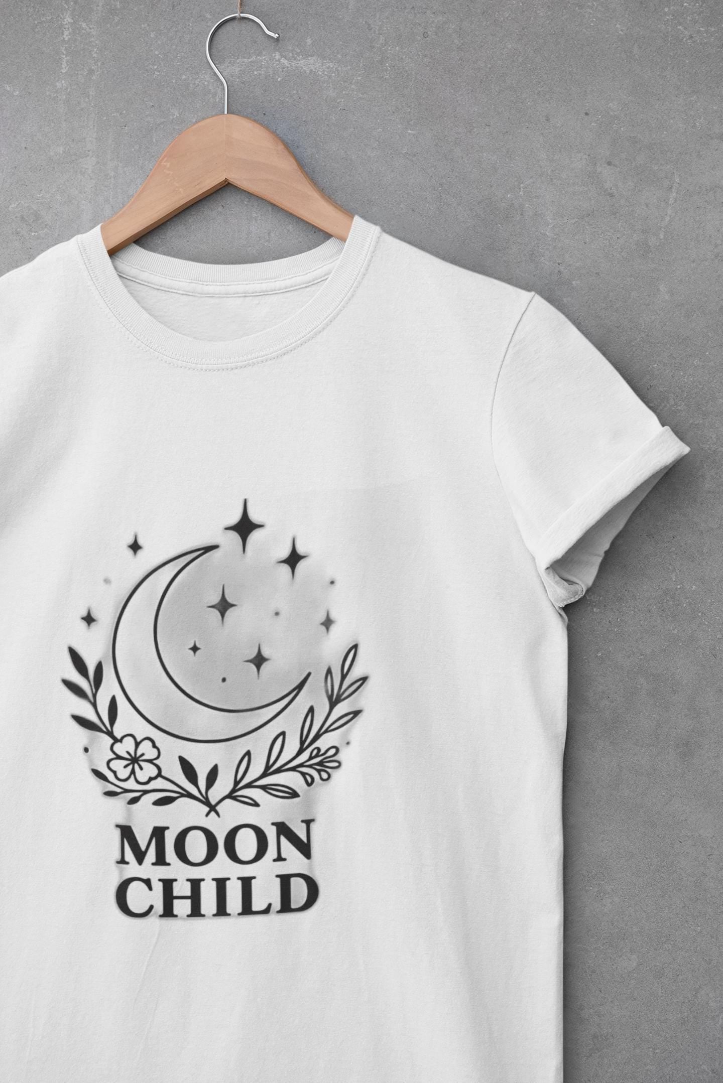 Moon Child T-Shirt, Crescent Moon Shirt, this moon child tee is more than just a piece of pagan clothing—it's a magical shirt that invites the wearer to explore the enchanting world of witchy things.