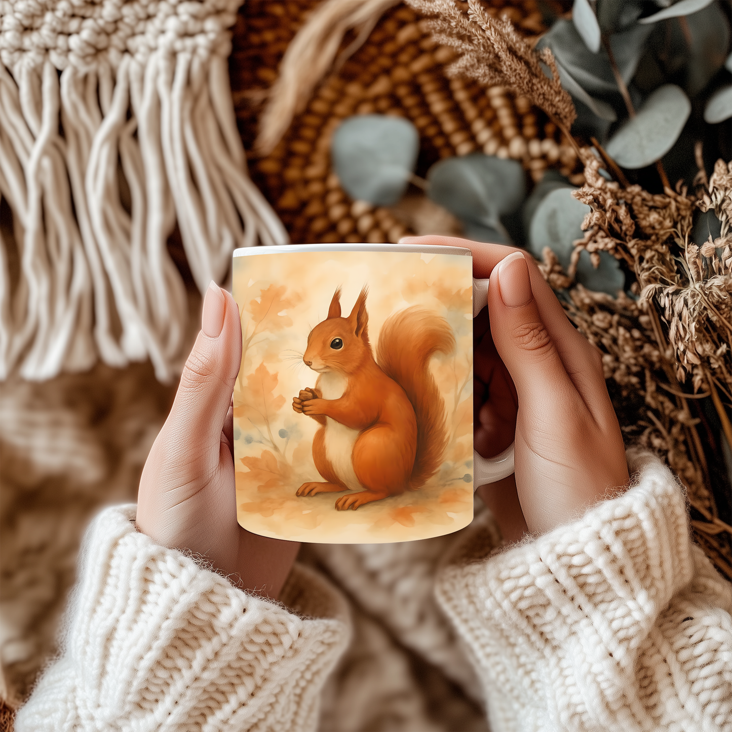 Red Squirrel Woodland Creatures Mug, Woodland Animal Mug, Cute Animal Mug, This adorable squirrel mug captures the essence of autumn, making every sip feel like a walk through a woodland wonderland.