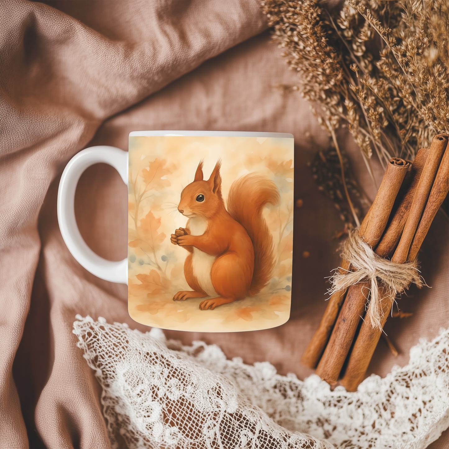 Red Squirrel Woodland Creatures Mug, Woodland Animal Mug, Cute Animal Mug, This adorable squirrel mug captures the essence of autumn, making every sip feel like a walk through a woodland wonderland.