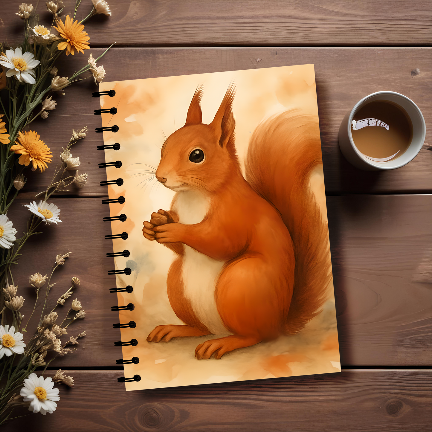Squirrel Art Nature Notebook, this cute spiral notebook is perfect for squirrel lovers and dreamers alike.
