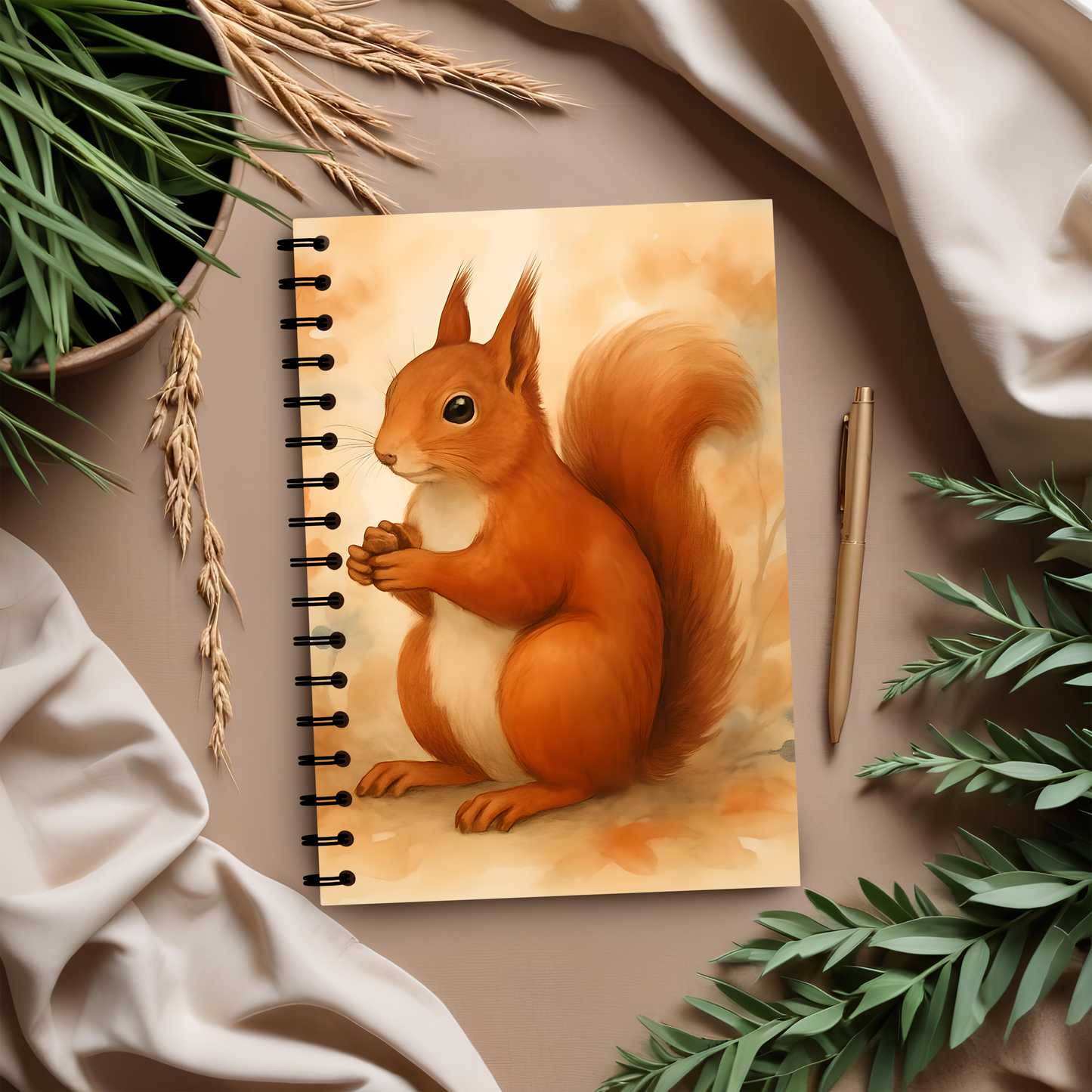 Squirrel Art Nature Notebook, this cute spiral notebook is perfect for squirrel lovers and dreamers alike.