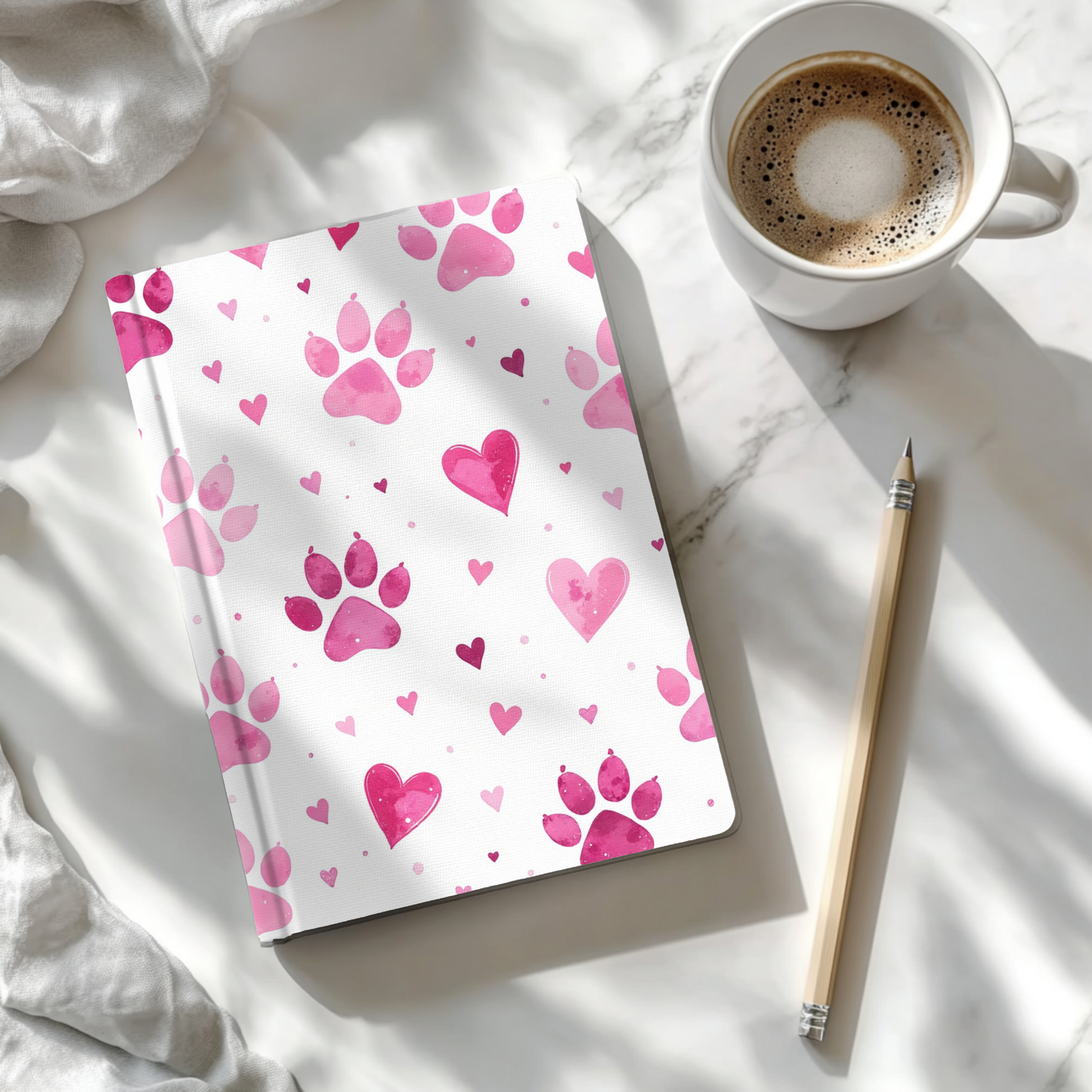 Pink Paw Prints Hard Backed Journal for Pet Lovers, embrace the love for your pets and let your creativity shine.