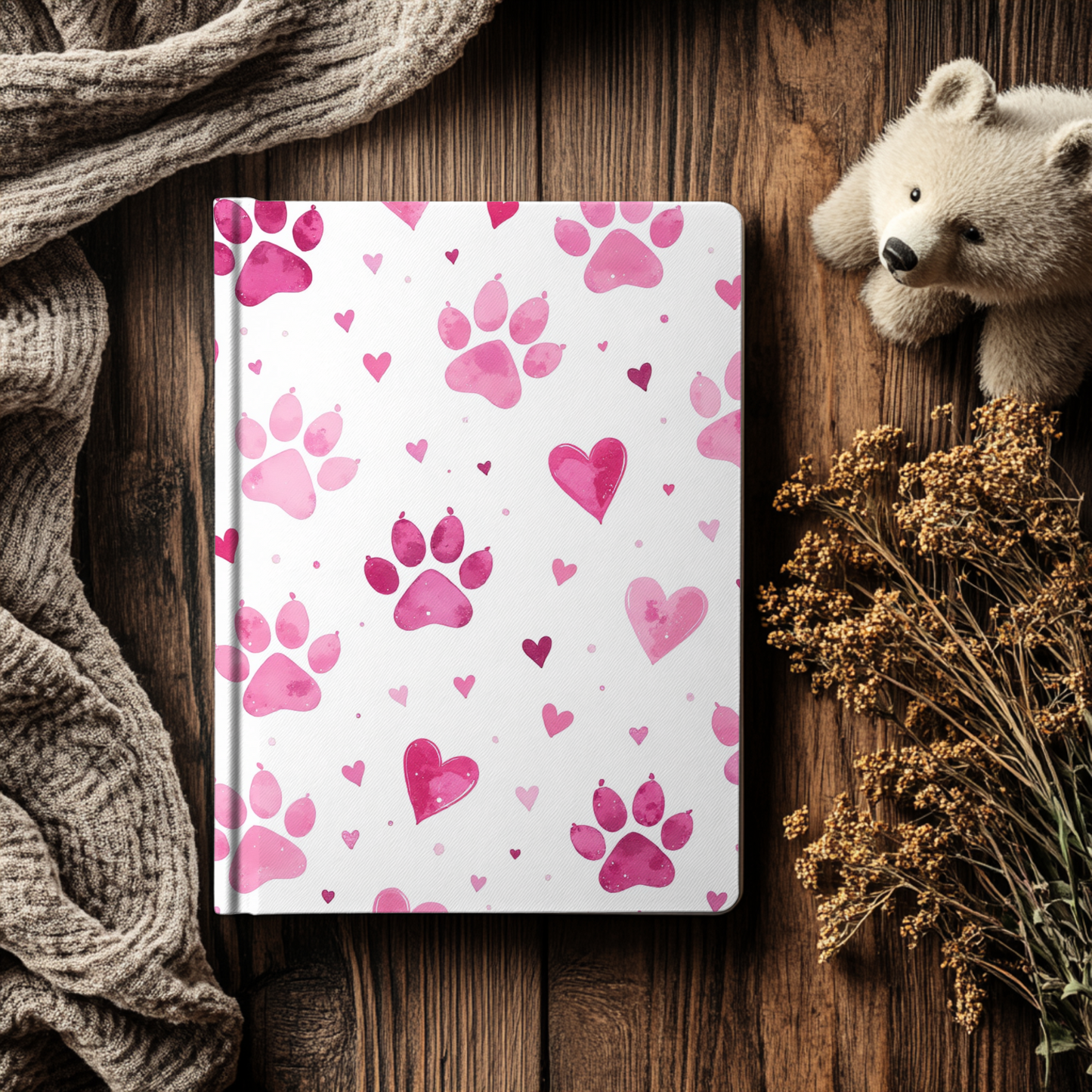 Pink Paw Prints Hard Backed Journal for Pet Lovers, embrace the love for your pets and let your creativity shine.