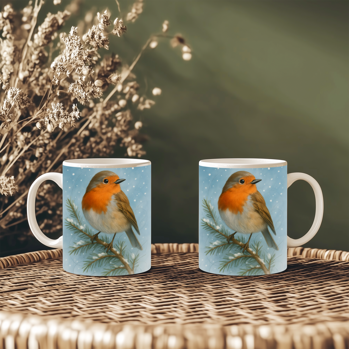Winter Robin Coffee Mug, This enchanting festive mug captures the essence of Christmas with its charming illustration of a winter robin.robin coffee mug