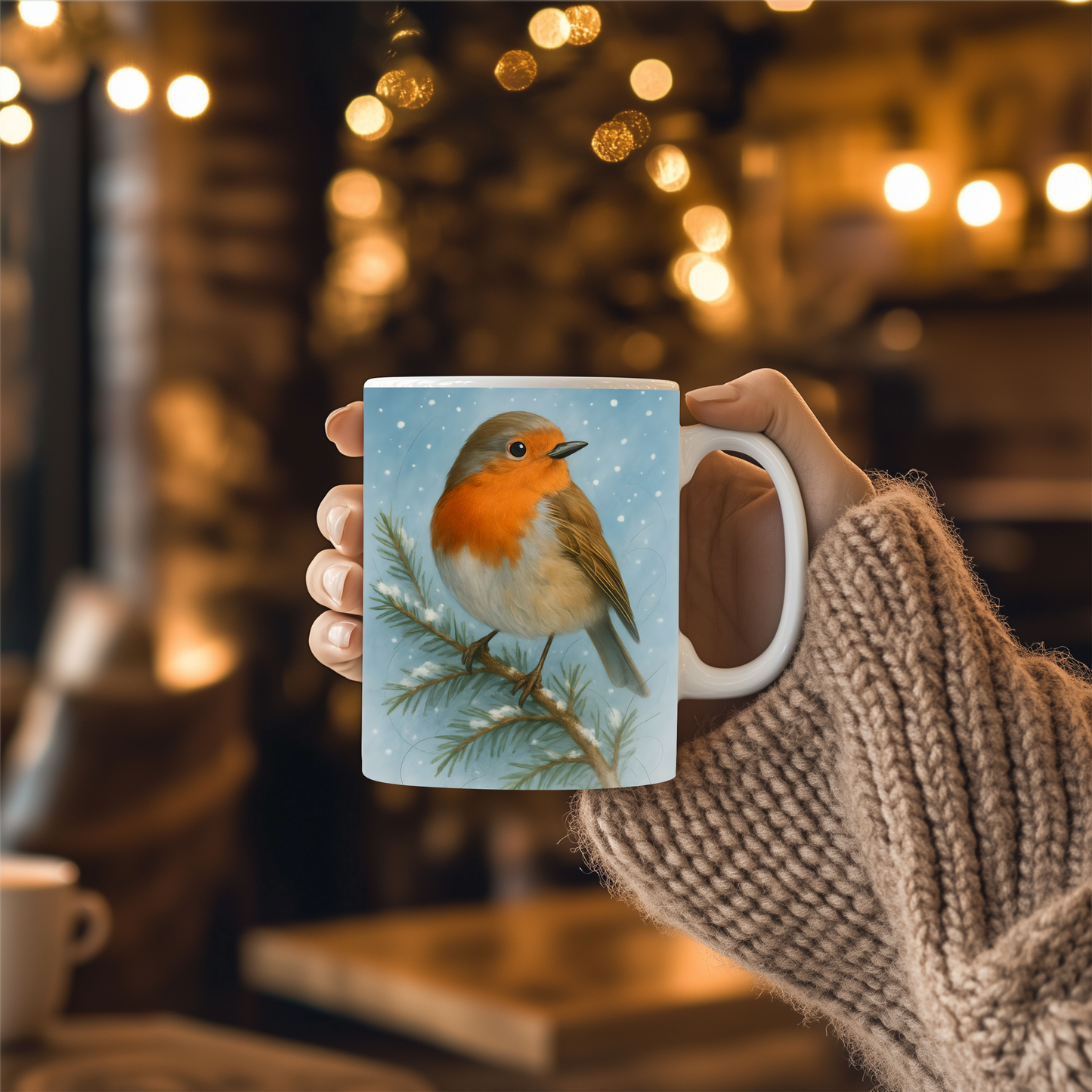 Winter Robin Coffee Mug, This enchanting festive mug captures the essence of Christmas with its charming illustration of a winter robin.robin coffee mug