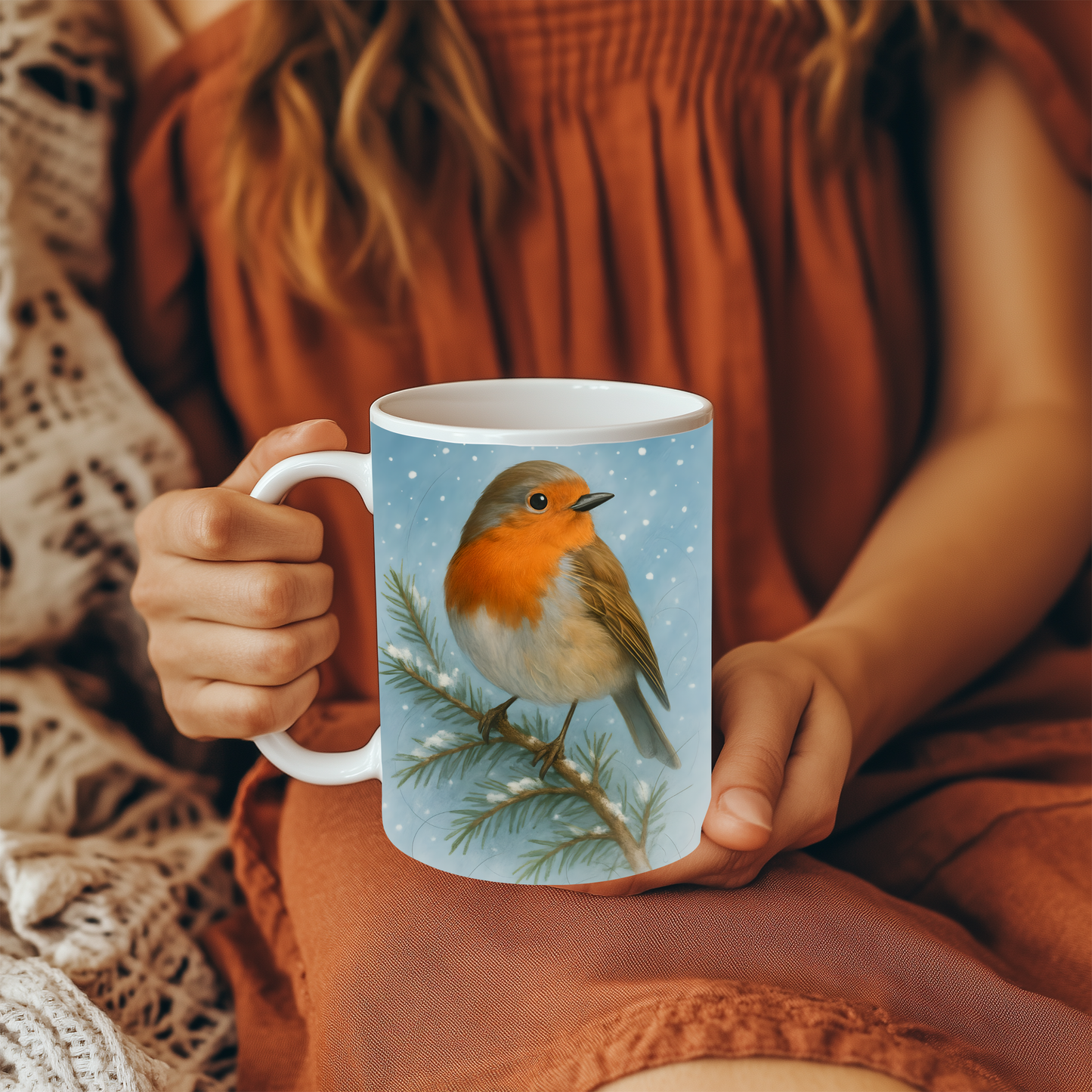Winter Robin Coffee Mug, This enchanting festive mug captures the essence of Christmas with its charming illustration of a winter robin.robin coffee mug