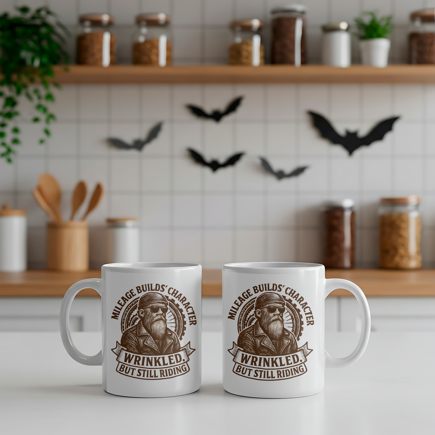 Mileage Builds Character Mug, Whether you're gifting it to a fellow rider or indulging in a biker coffee mug for yourself, it's more than just a drink; it's a tribute to the timeless adventure that says, "you're never too old."