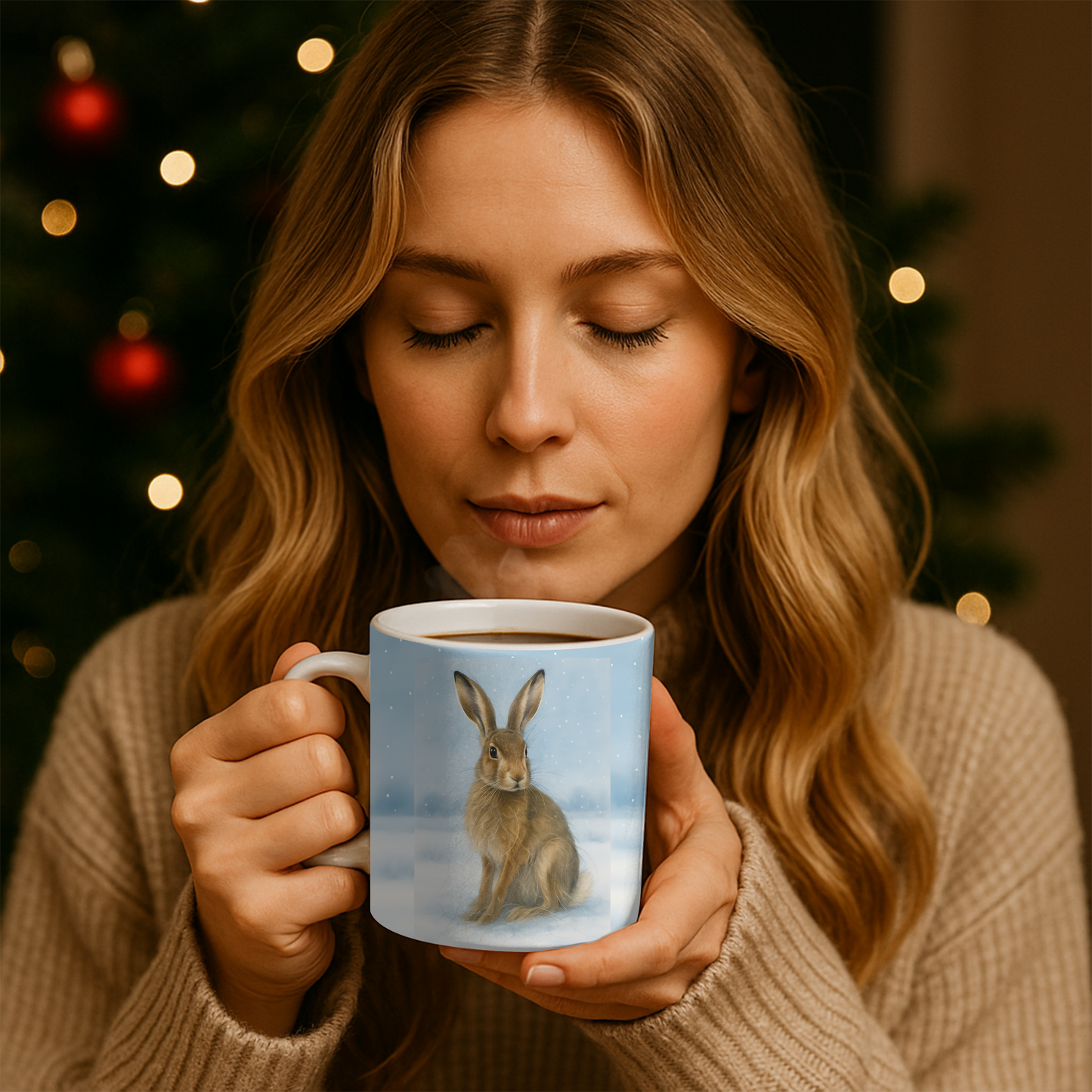 Winter Hare Coffee Mug, creating the perfect festive mug for your cozy winter mornings,perfect for celebrating the winter solstice.