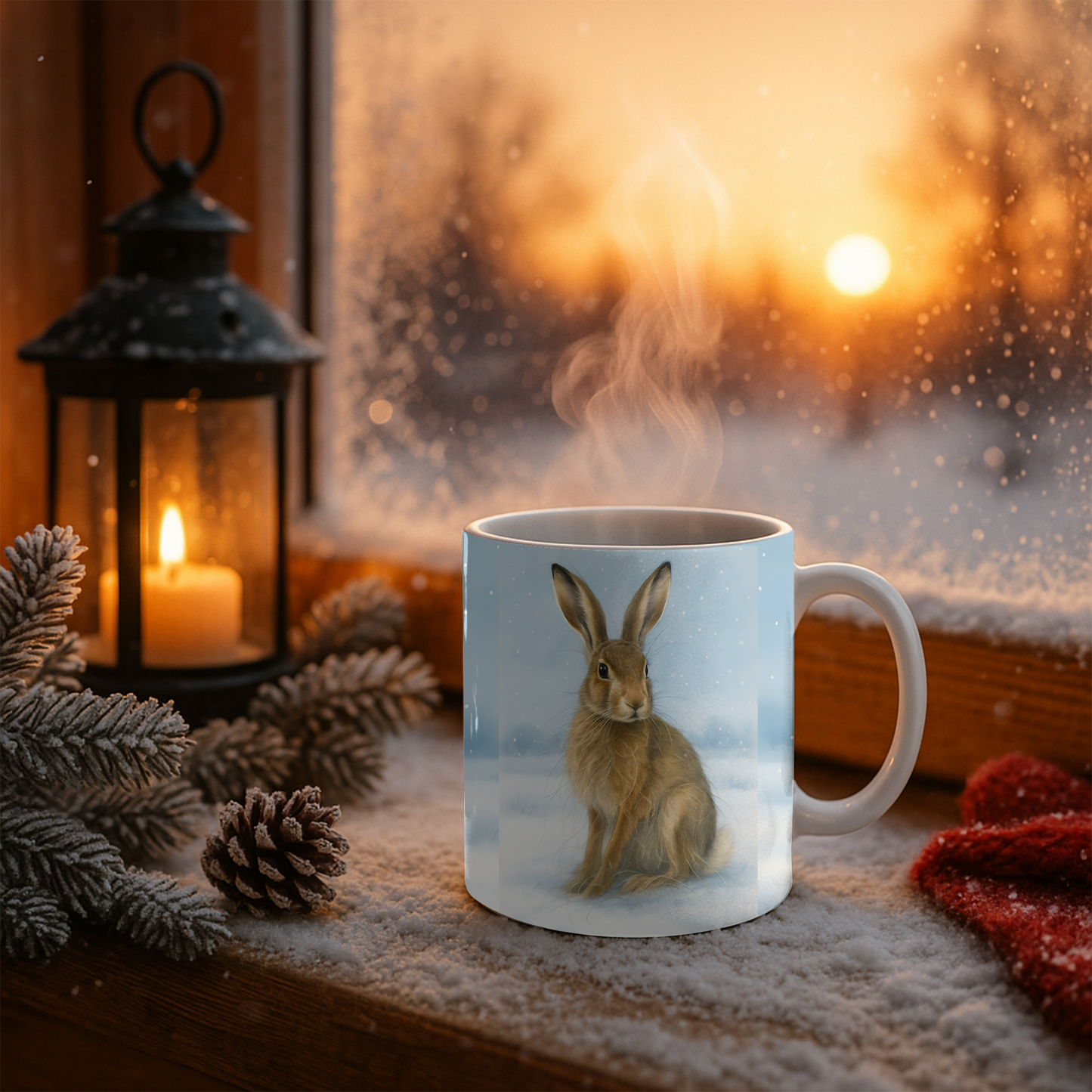 Winter Hare Coffee Mug, creating the perfect festive mug for your cozy winter mornings,perfect for celebrating the winter solstice.