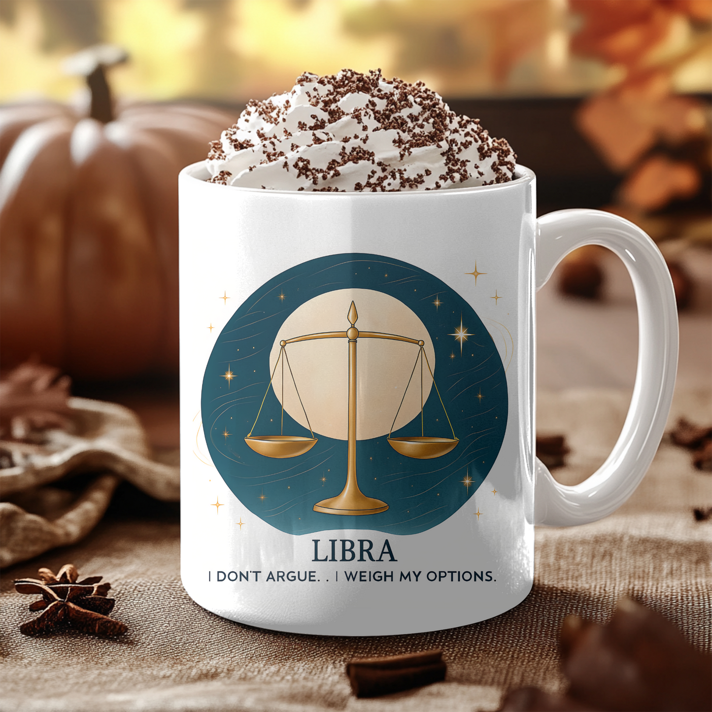 Libra Astrology Mug, Sip your coffee or tea from this captivating mug and feel the stars align, making it the perfect gift for Libra enthusiasts who appreciate the subtle beauty of the cosmos.