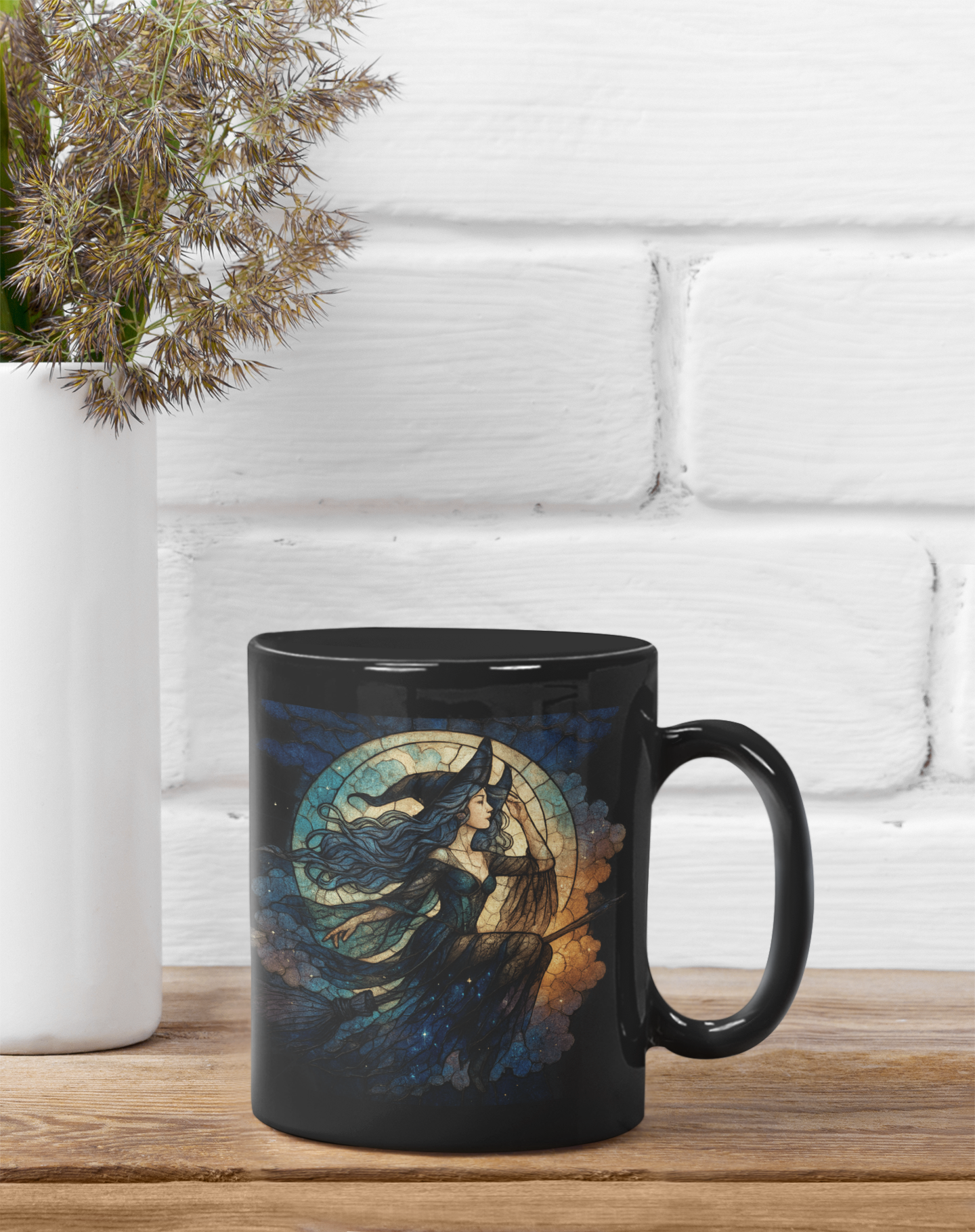 Moon Witch Stained Glass Effect Mug, Embrace your inner sorceress with this witchcraft mug, a true treasure for lovers of witchy stuff and celestial wonders alike.