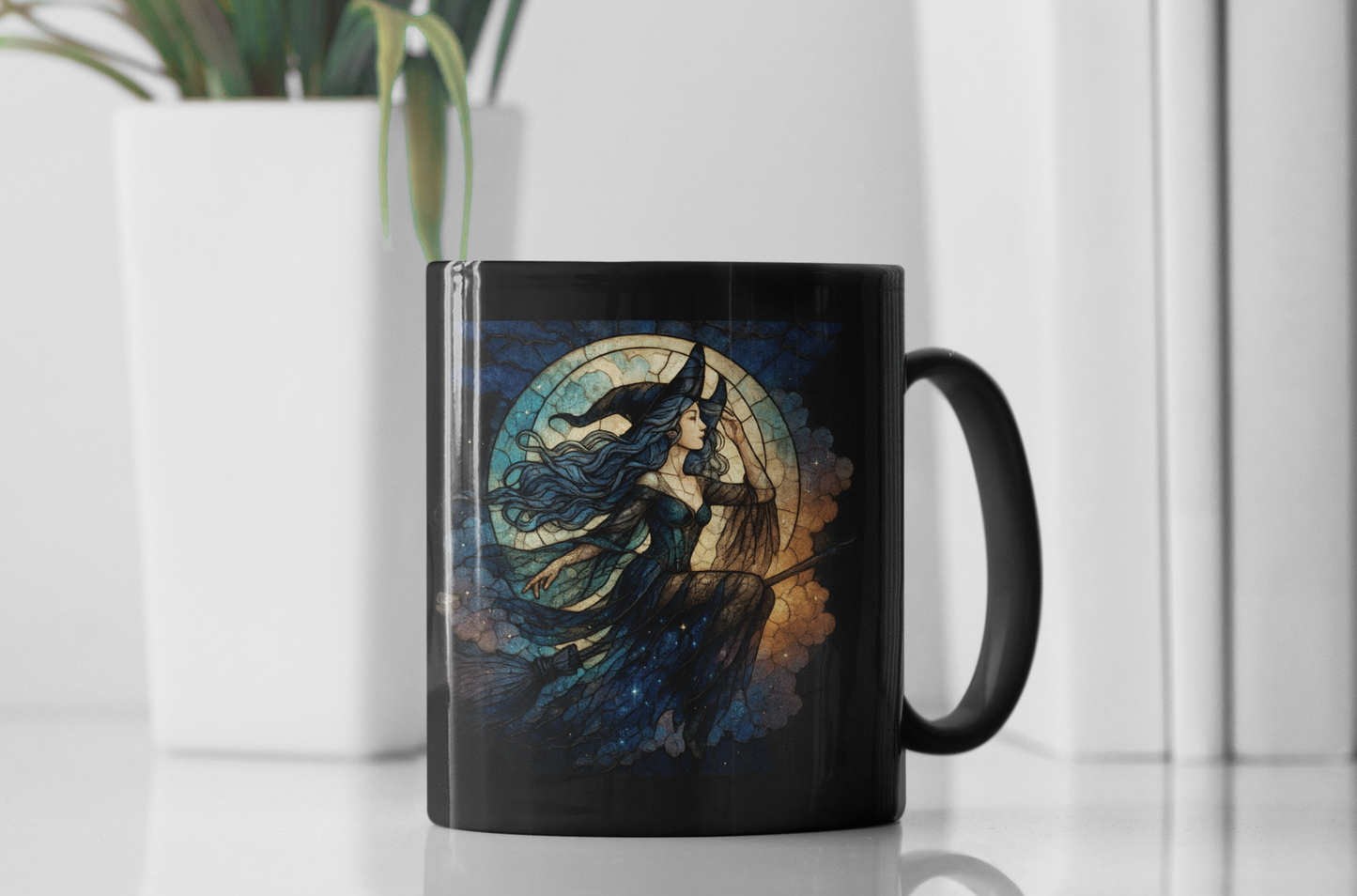 Moon Witch Stained Glass Effect Mug, Embrace your inner sorceress with this witchcraft mug, a true treasure for lovers of witchy stuff and celestial wonders alike.
