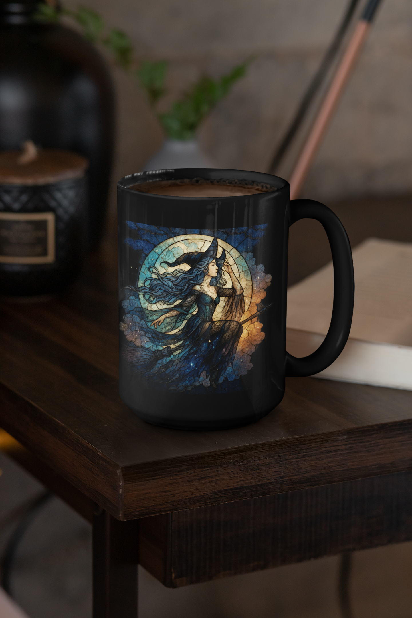 Moon Witch Stained Glass Effect Mug, Embrace your inner sorceress with this witchcraft mug, a true treasure for lovers of witchy stuff and celestial wonders alike.