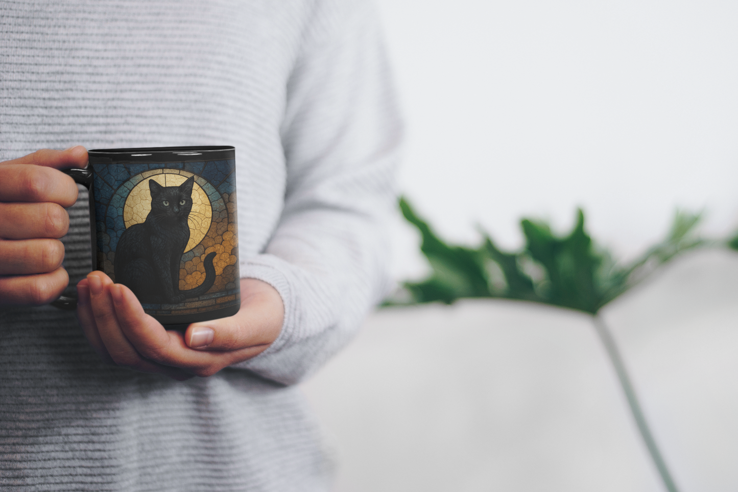 Moon Cat Stained Glass Effect Mug, Embrace the mysterious elegance with every sip, and let this cat stained glass masterpiece become your new favorite moon mug. witchy gift