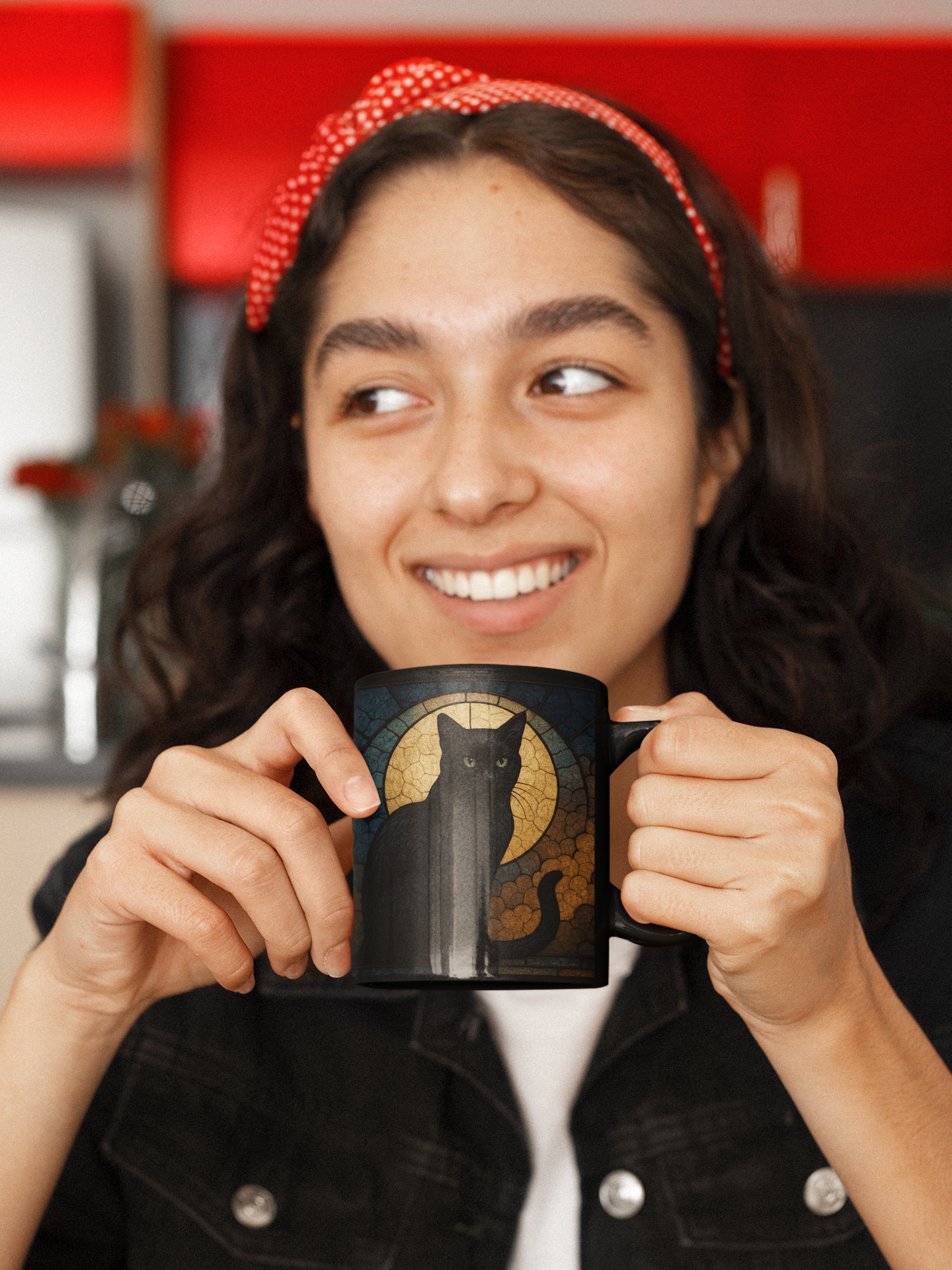 Moon Cat Stained Glass Effect Mug, Embrace the mysterious elegance with every sip, and let this cat stained glass masterpiece become your new favorite moon mug. witchy gift