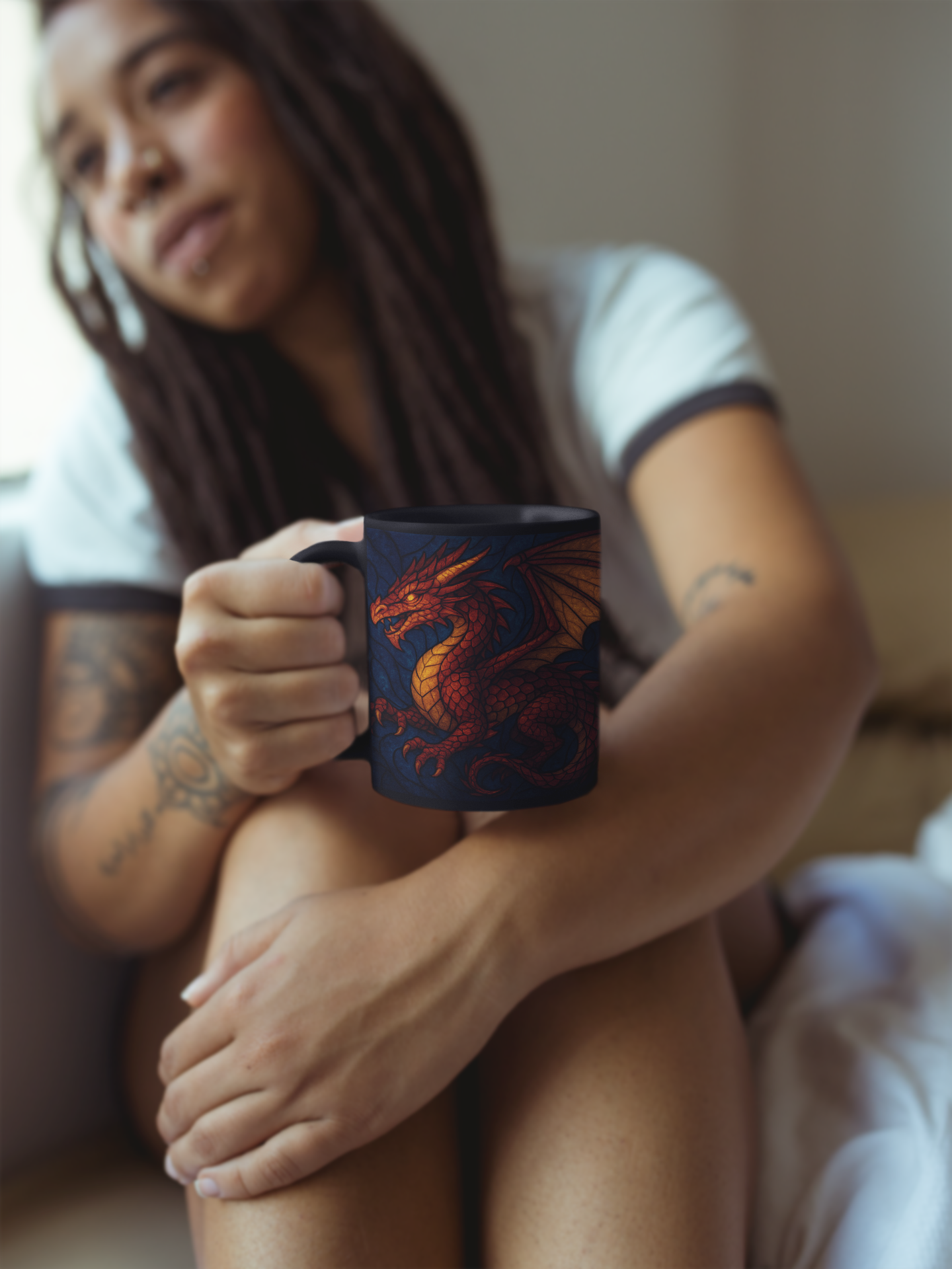 Stained Glass Effect Dragon Coffee Mug, Whether for your morning coffee or evening tea, this dragon cup is the perfect dragon gift for any dragon lover. Experience the enchantment of every brew with this unique dragon coffee mug.
