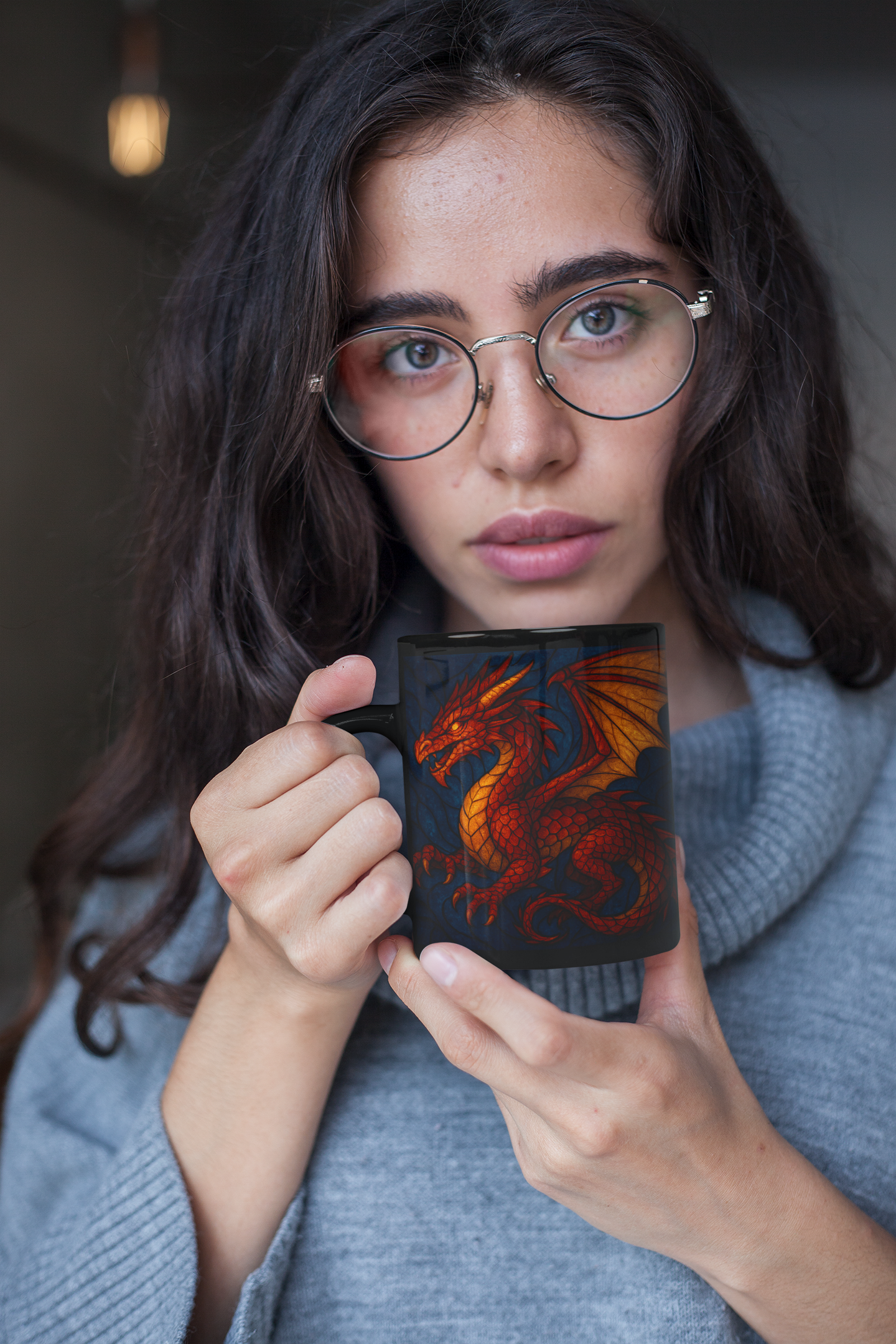 Stained Glass Effect Dragon Coffee Mug, Whether for your morning coffee or evening tea, this dragon cup is the perfect dragon gift for any dragon lover. Experience the enchantment of every brew with this unique dragon coffee mug.