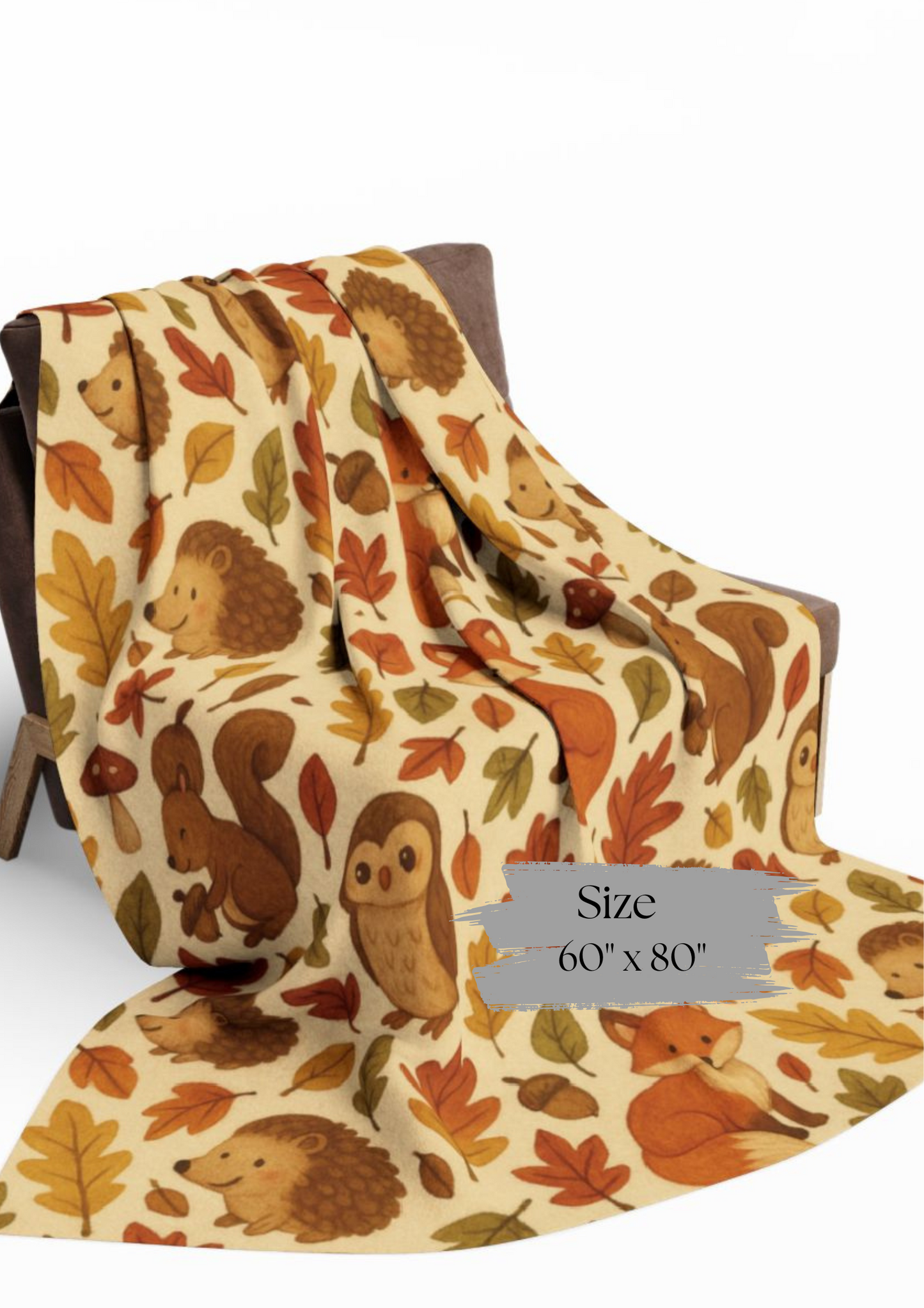 Woodland Friends Autumnal Blanket, Featuring delightful woodland creatures, this sofa blanket is the perfect accent to your autumnal decor.