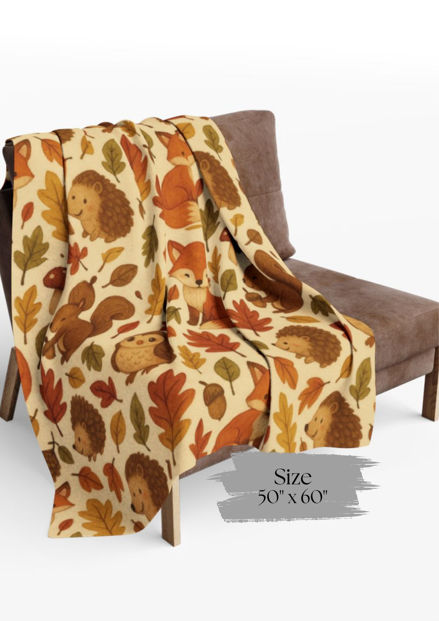 Woodland Friends Autumnal Blanket, Featuring delightful woodland creatures, this sofa blanket is the perfect accent to your autumnal decor.