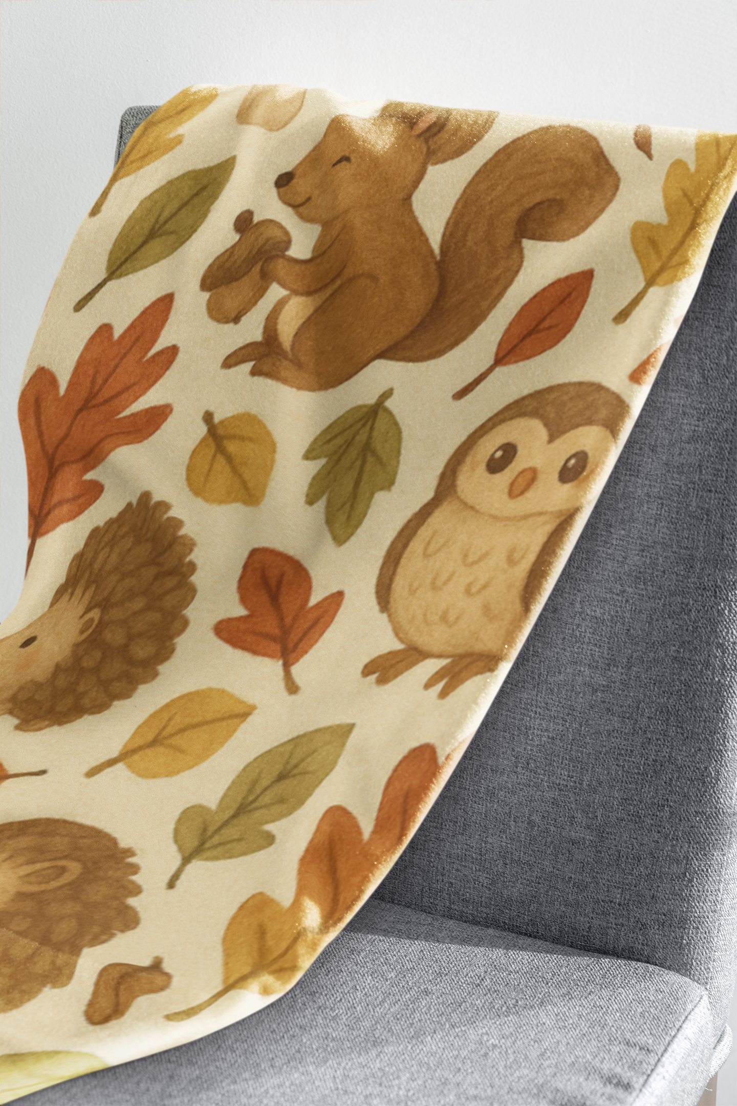 Woodland Friends Autumnal Blanket, Featuring delightful woodland creatures, this sofa blanket is the perfect accent to your autumnal decor.