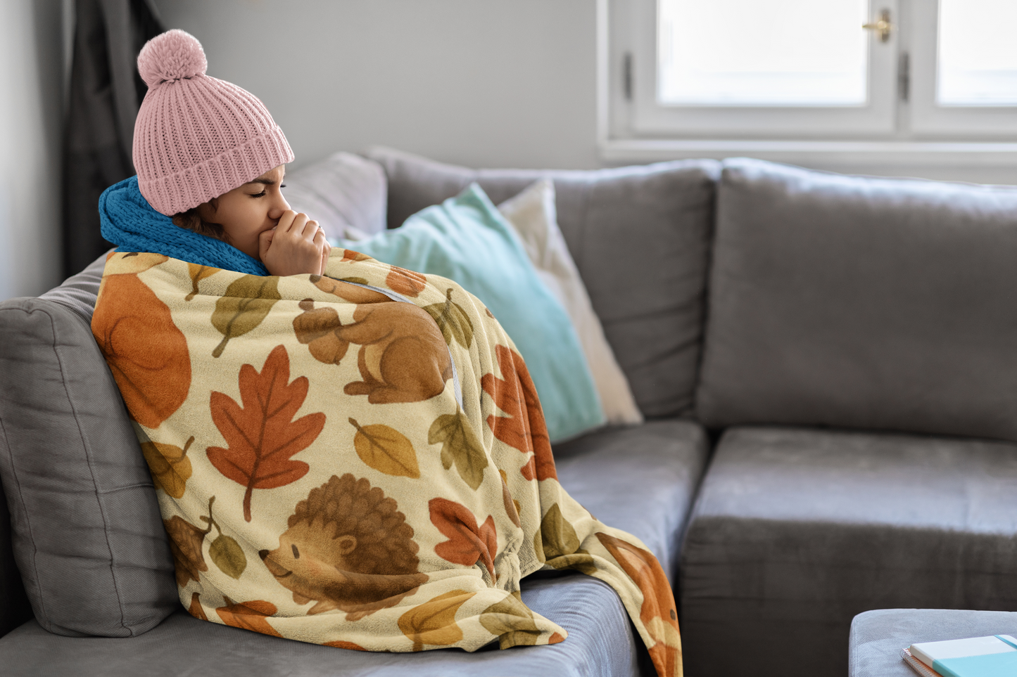 Woodland Friends Autumnal Blanket, Featuring delightful woodland creatures, this sofa blanket is the perfect accent to your autumnal decor.