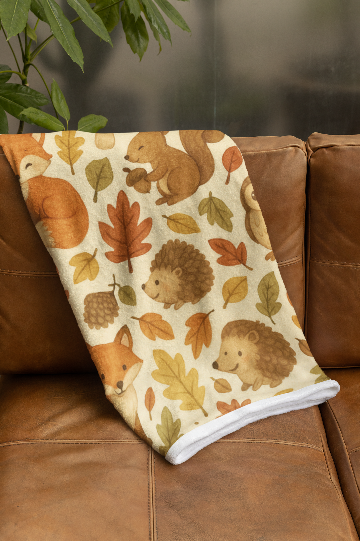 Woodland Friends Autumnal Blanket, Featuring delightful woodland creatures, this sofa blanket is the perfect accent to your autumnal decor.