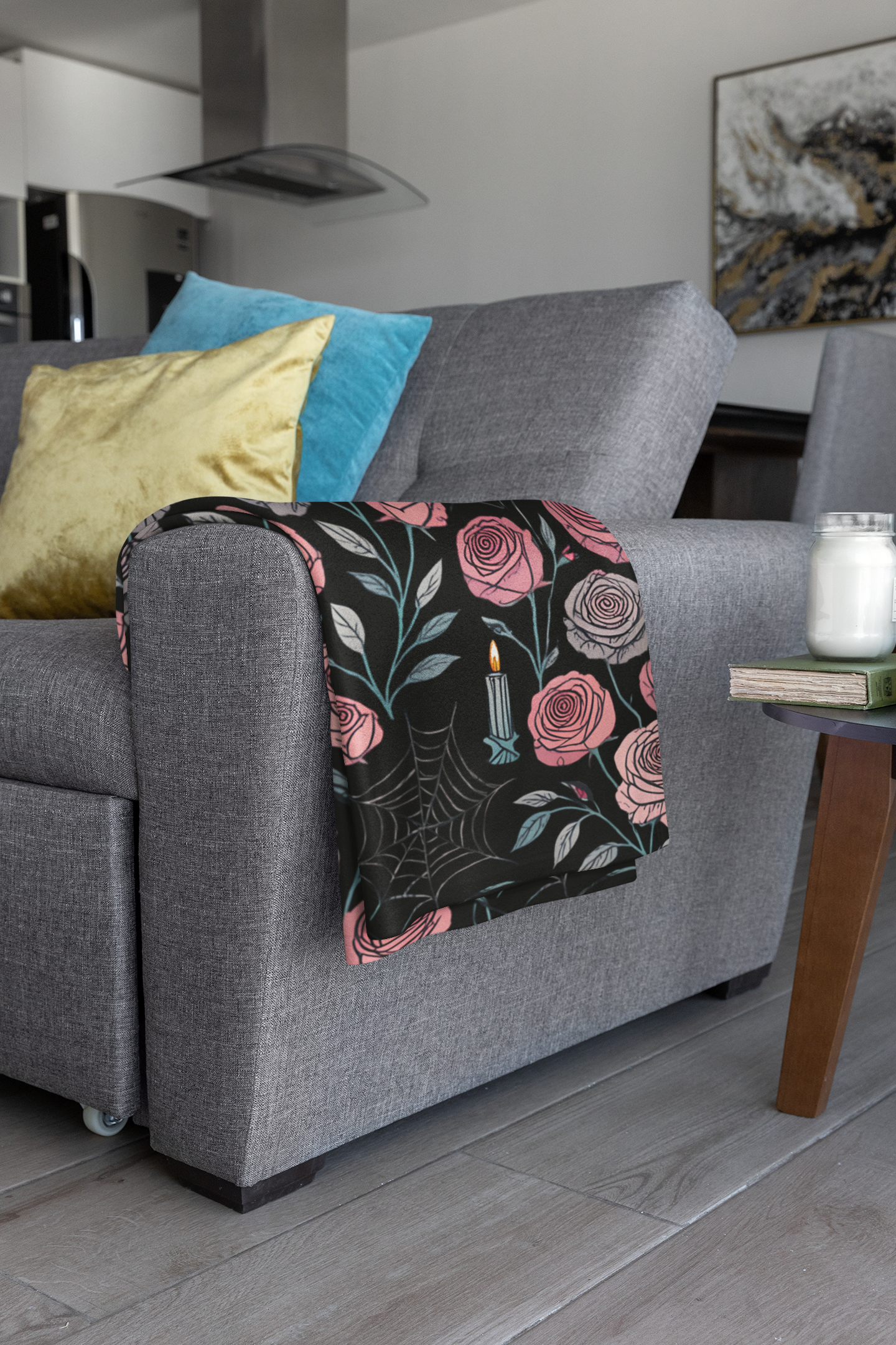 Gothic Pink Halloween Rose Blanket, Perfect as a Spooky Gift, it brings a whisper of elegance to your Halloween Decor.