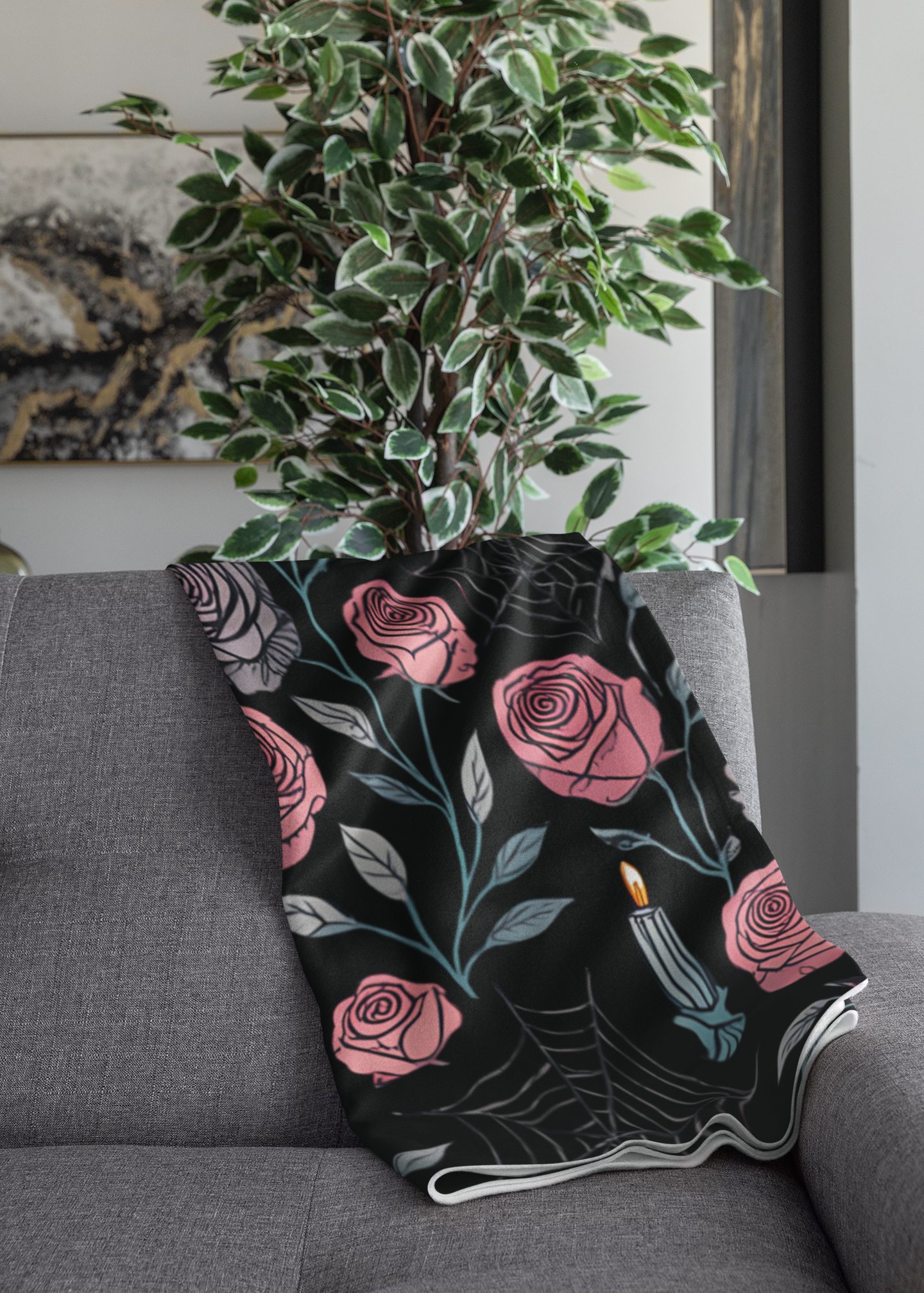 Gothic Pink Halloween Rose Blanket, Perfect as a Spooky Gift, it brings a whisper of elegance to your Halloween Decor.