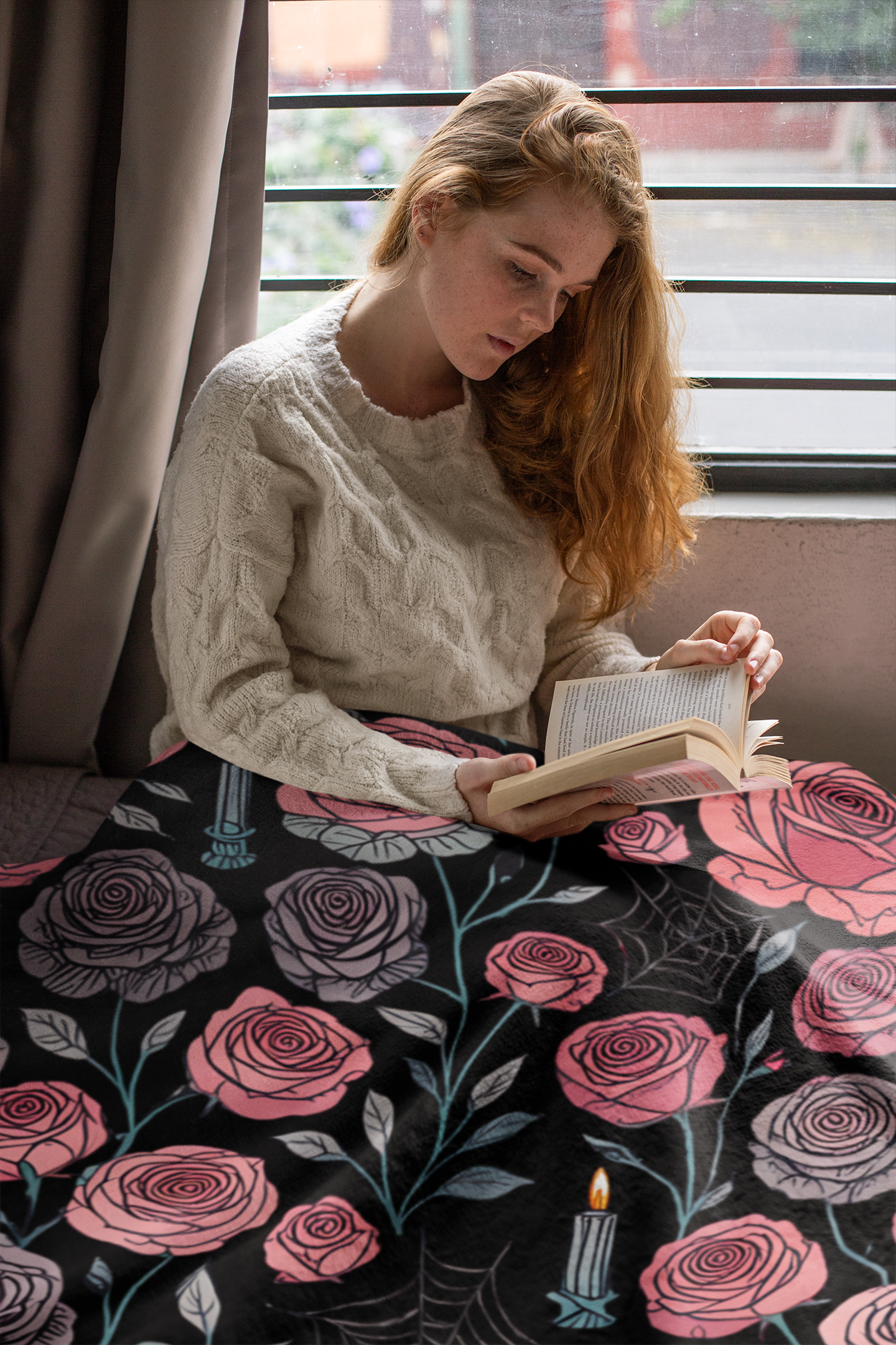 Gothic Pink Halloween Rose Blanket, Perfect as a Spooky Gift, it brings a whisper of elegance to your Halloween Decor.