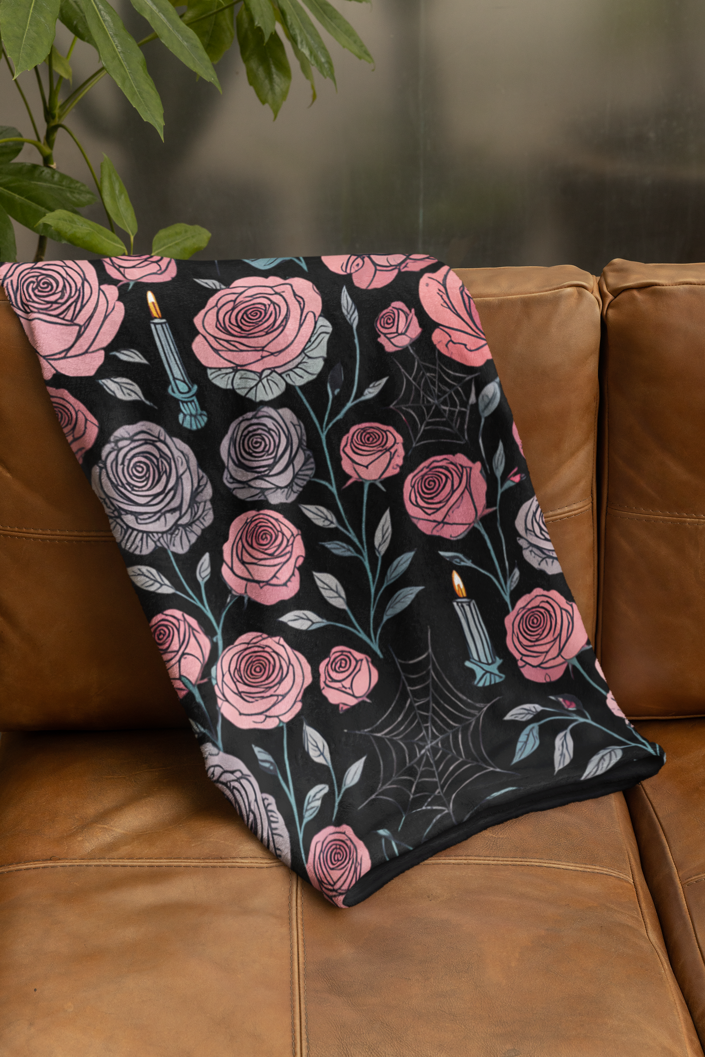 Gothic Pink Halloween Rose Blanket, Perfect as a Spooky Gift, it brings a whisper of elegance to your Halloween Decor.