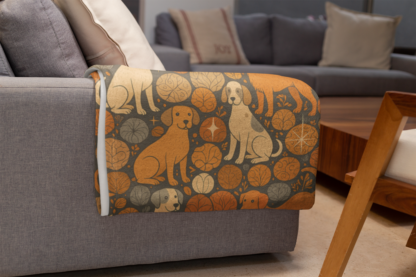 Autumnal Dog Throw, this cute dog blanket adds the perfect touch of autumn cozy to your home.