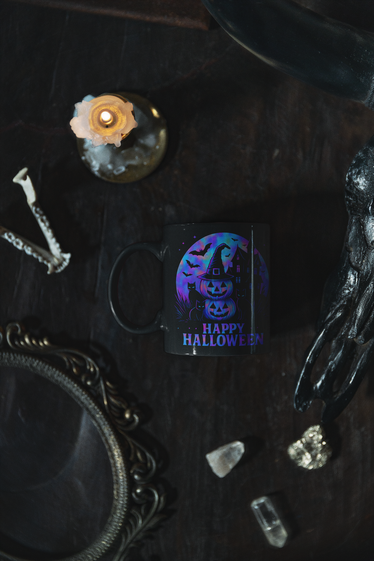 Spooky Holographic Mug, let its spooky cups' design bring a jackolantern glow to your morning brew.