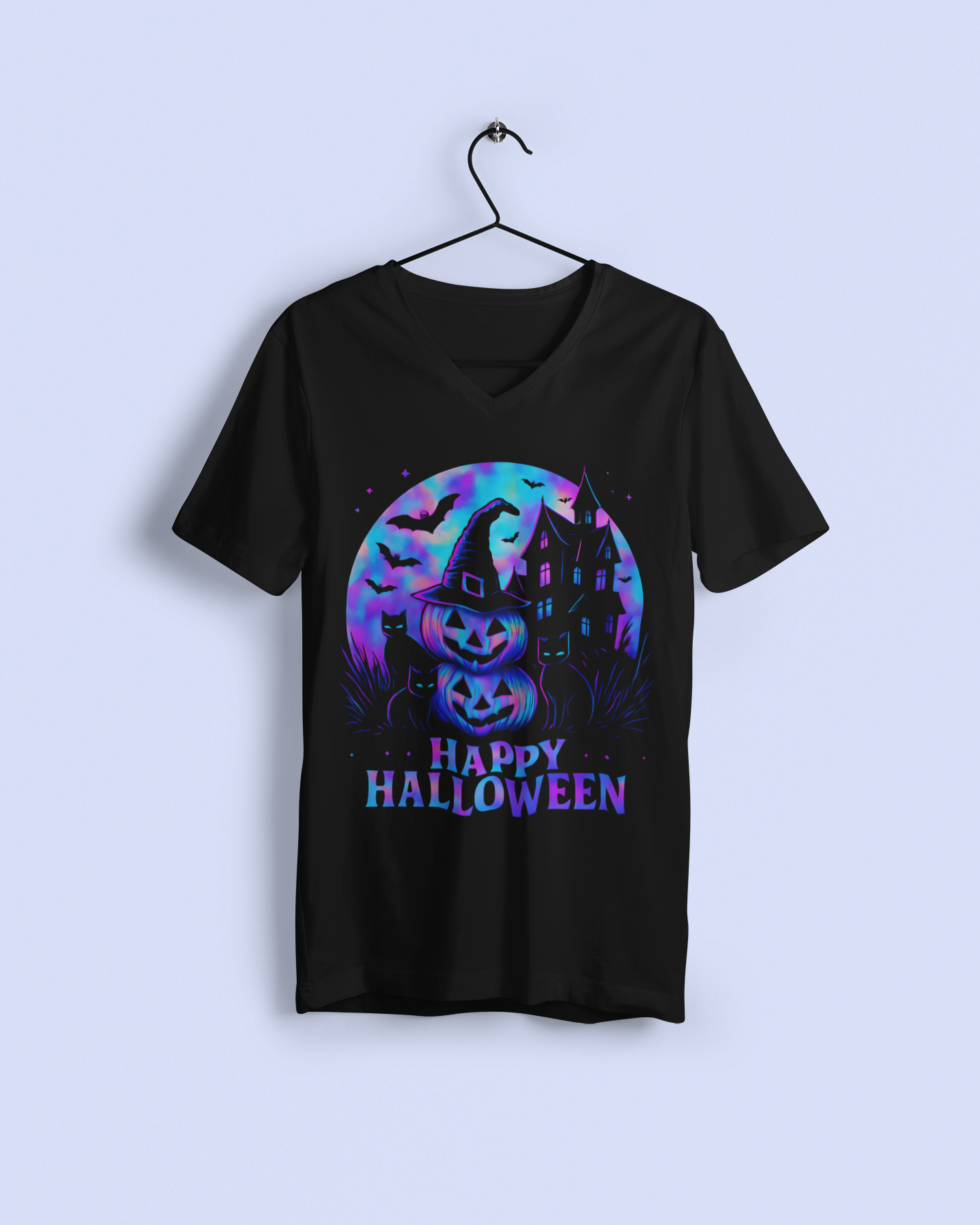 Happy Halloween Holographic V-Neck T-Shirt,the perfect choice for any Halloween celebration.