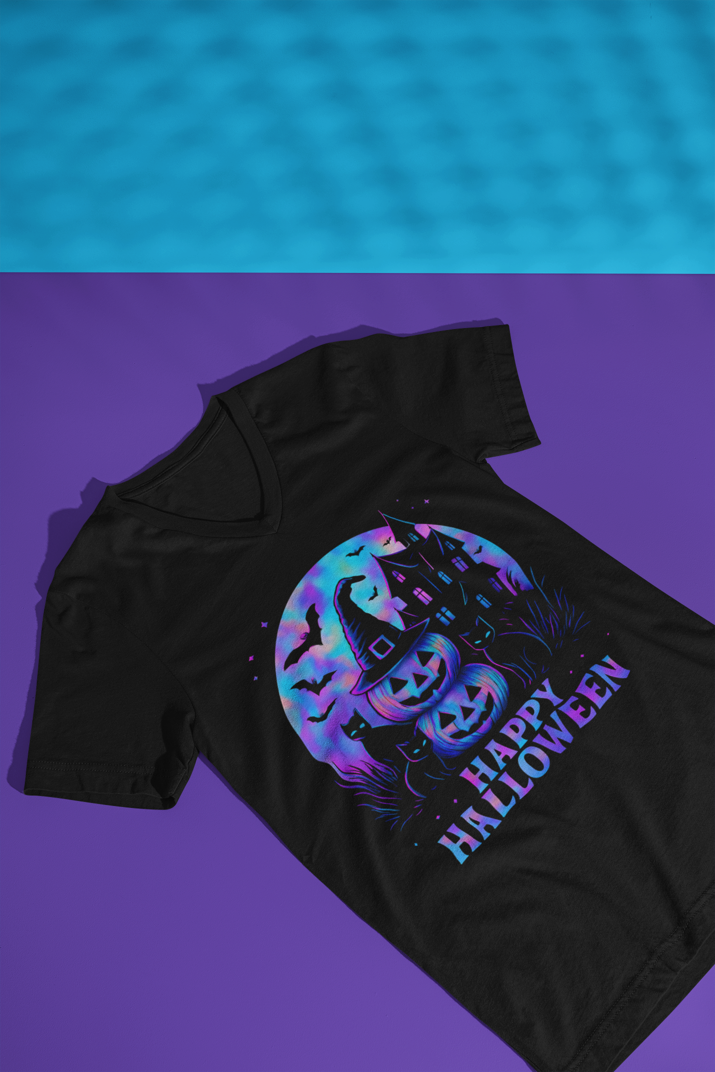 Happy Halloween Holographic V-Neck T-Shirt,the perfect choice for any Halloween celebration.