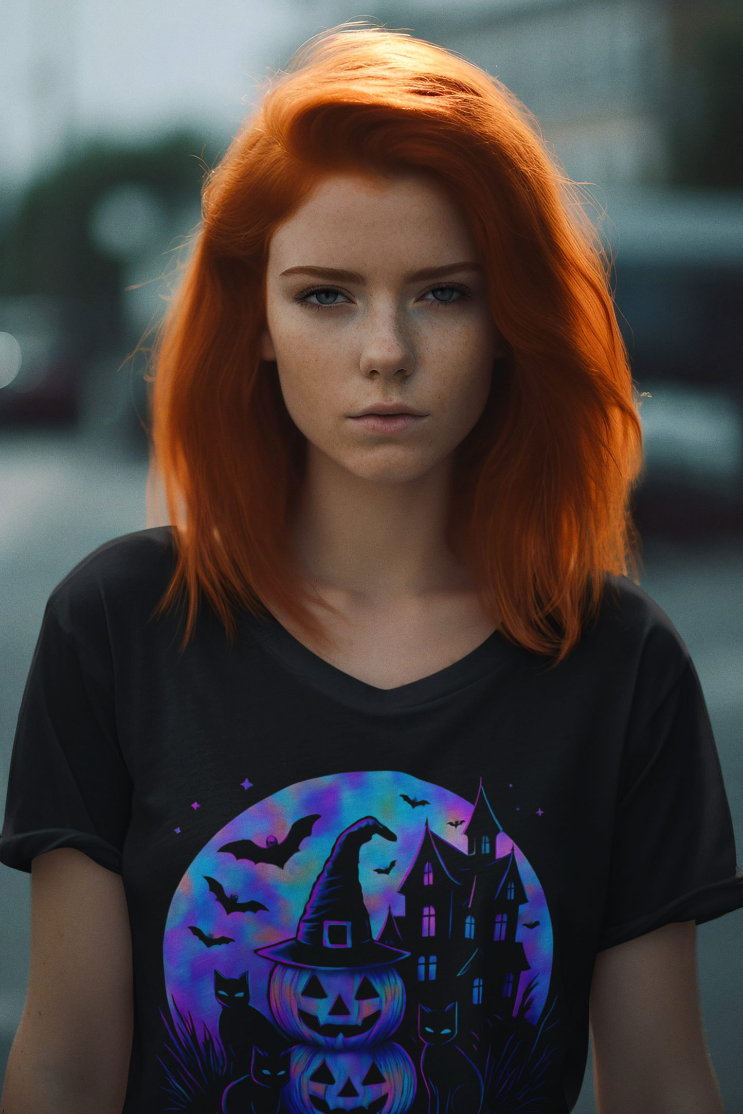 Happy Halloween Holographic V-Neck T-Shirt,the perfect choice for any Halloween celebration.