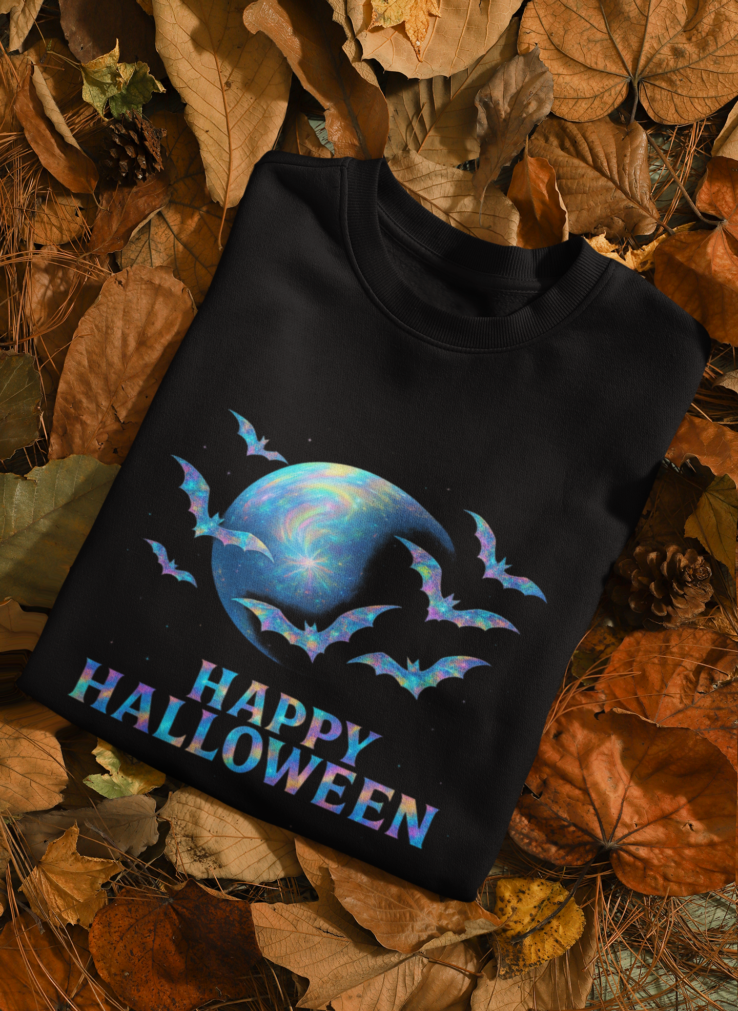 Happy Halloween Holographic Style Bat Sweater, this bat jumper adds a dash of ghostly charm for sweater weather.